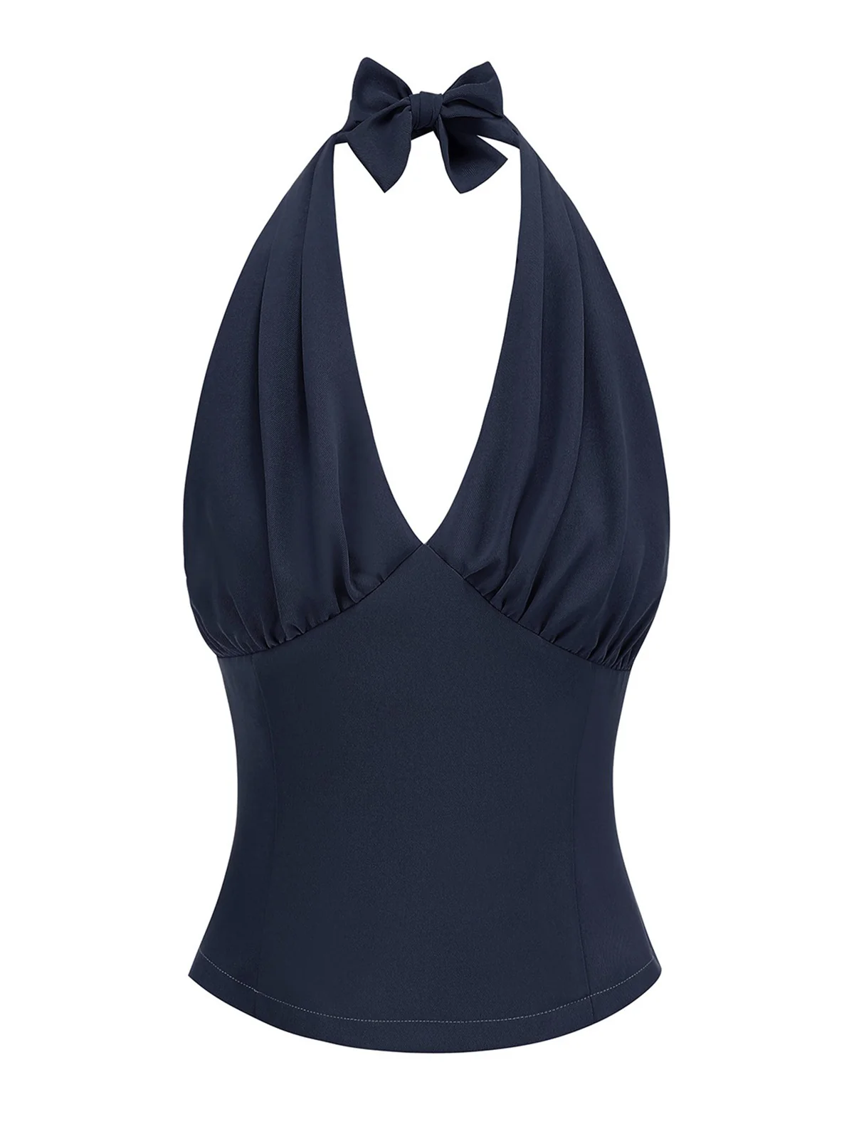 1950s Solid Sleeveless Halter Ruched Top - Image 4