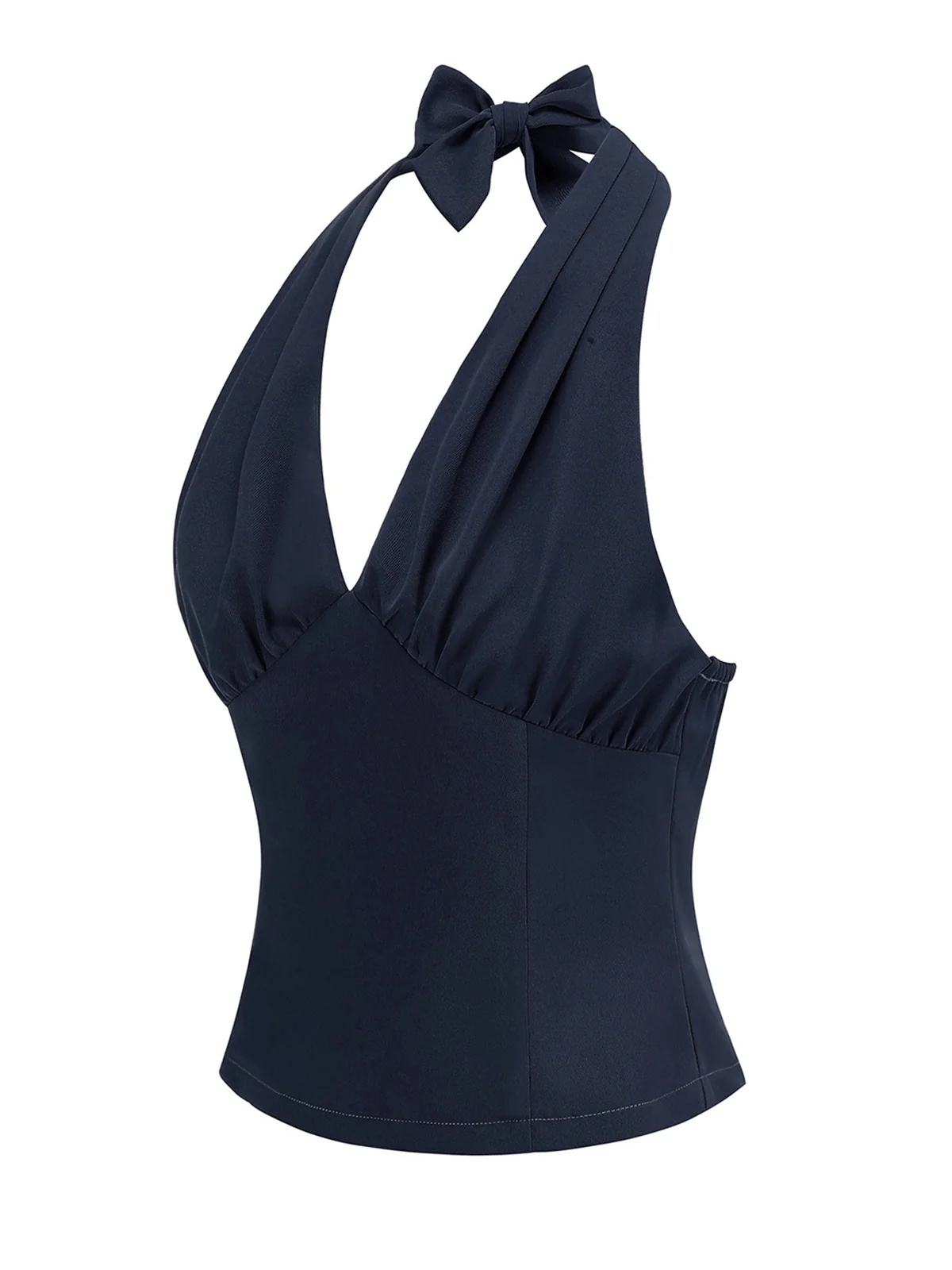 1950s Solid Sleeveless Halter Ruched Top - Image 5