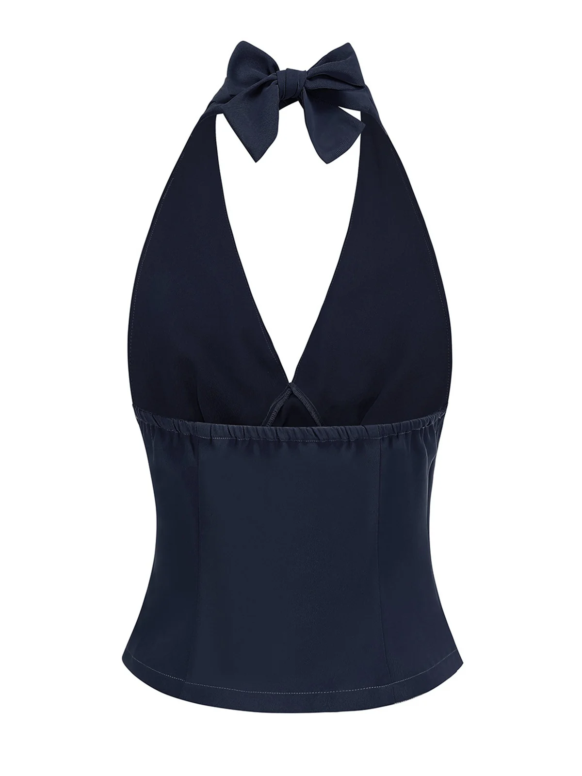 1950s Solid Sleeveless Halter Ruched Top - Image 6