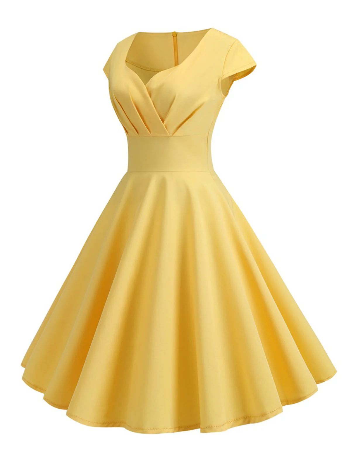 1950s Solid Heart Neck Short Sleeve Dress - Image 11