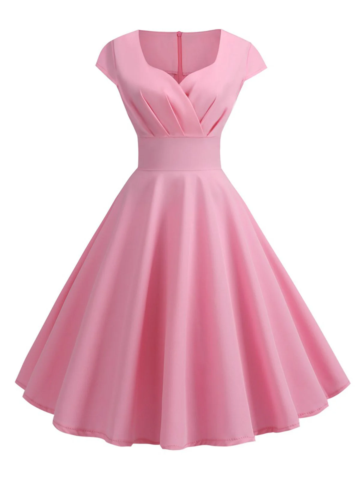 1950s Solid Heart Neck Short Sleeve Dress - Image 4