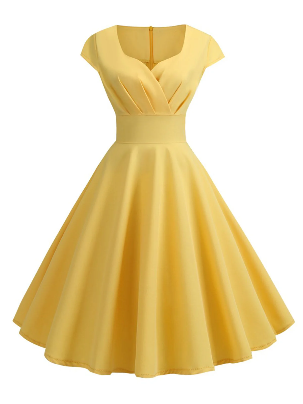 1950s Solid Heart Neck Short Sleeve Dress - Image 10