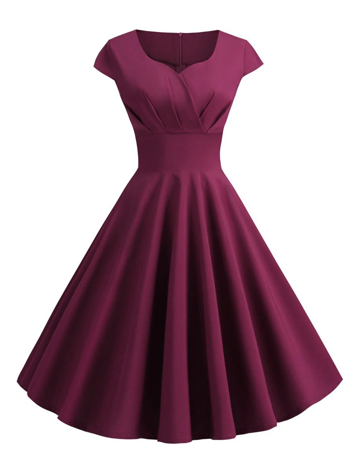 1950s Solid Heart Neck Short Sleeve Dress - Image 13