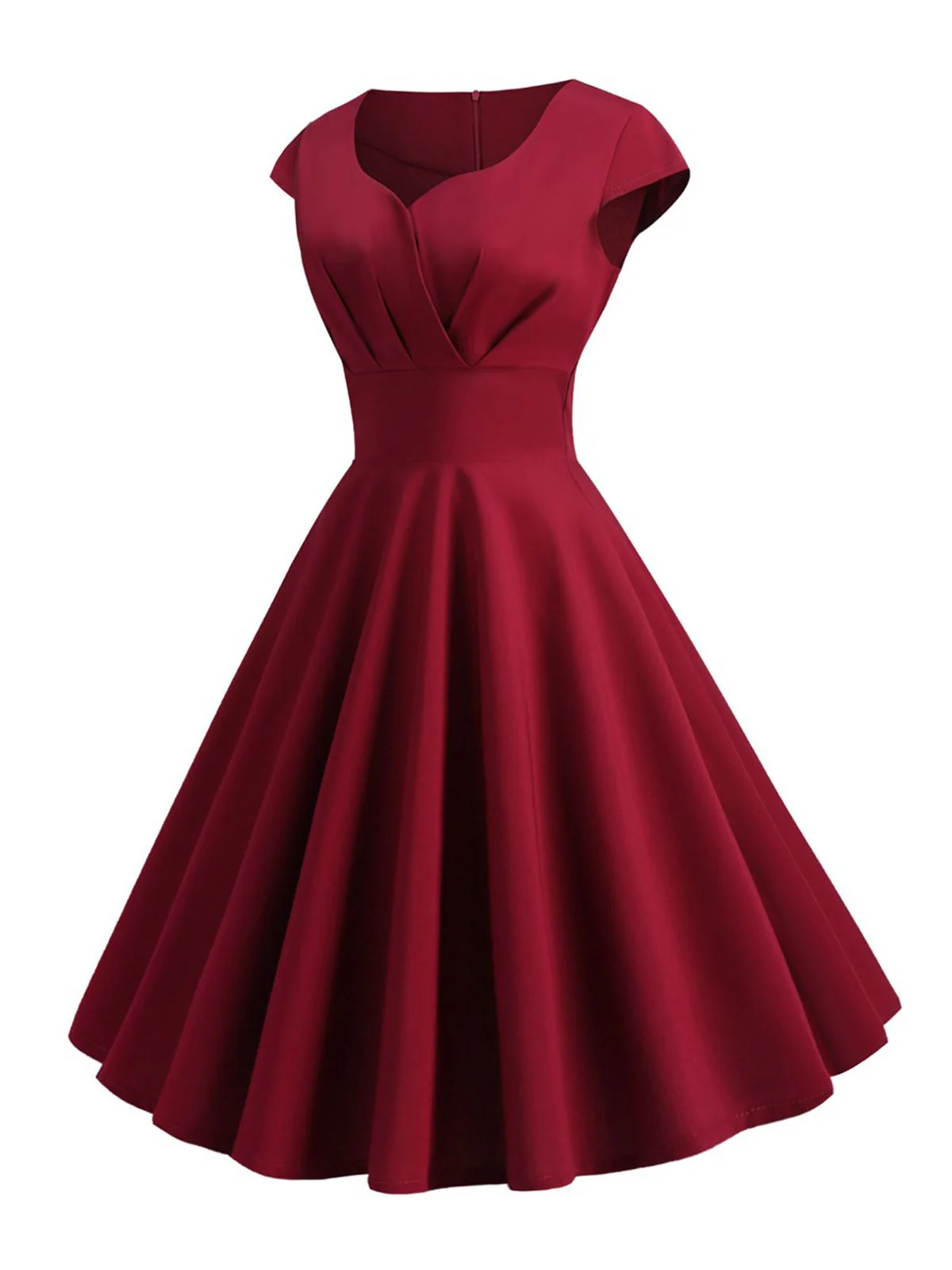 1950s Solid Heart Neck Short Sleeve Dress - Image 14