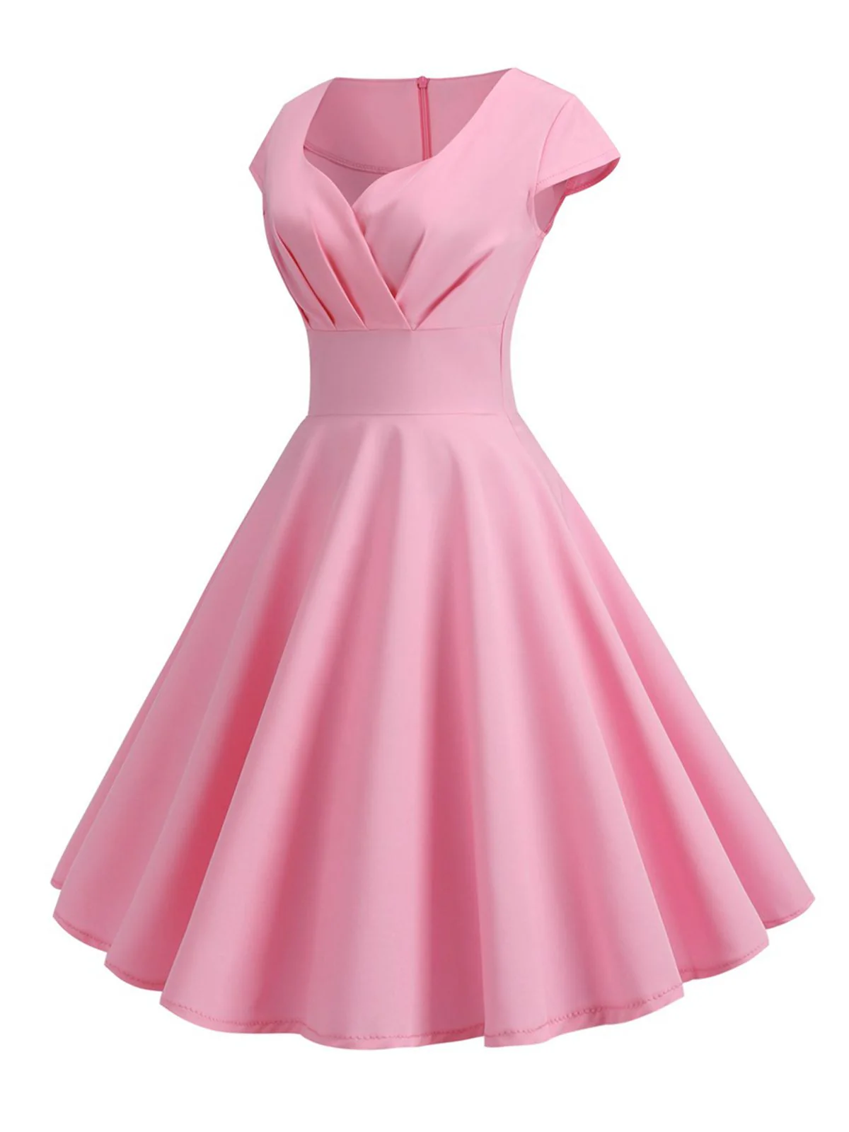 1950s Solid Heart Neck Short Sleeve Dress - Image 2