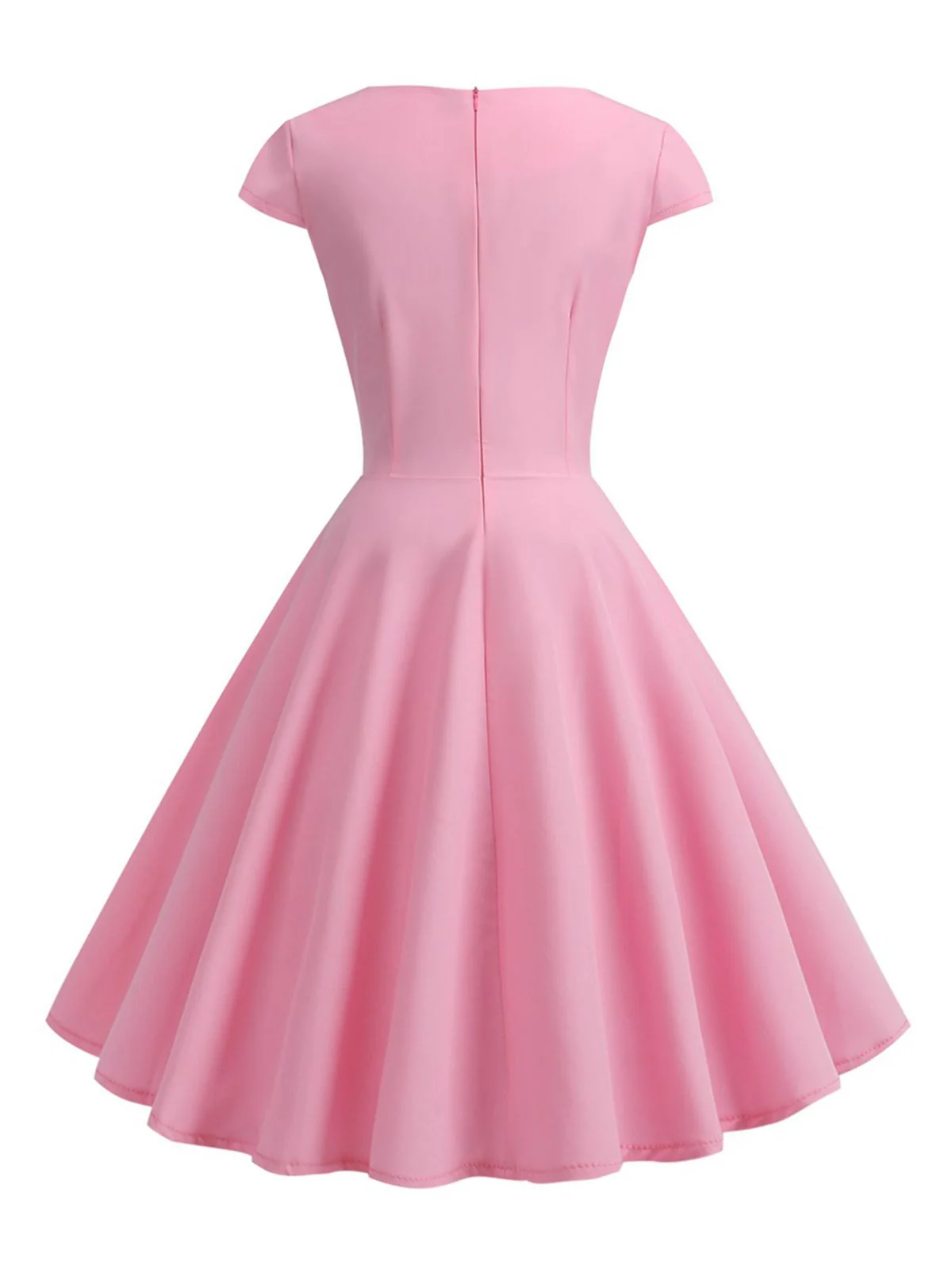 1950s Solid Heart Neck Short Sleeve Dress - Image 3