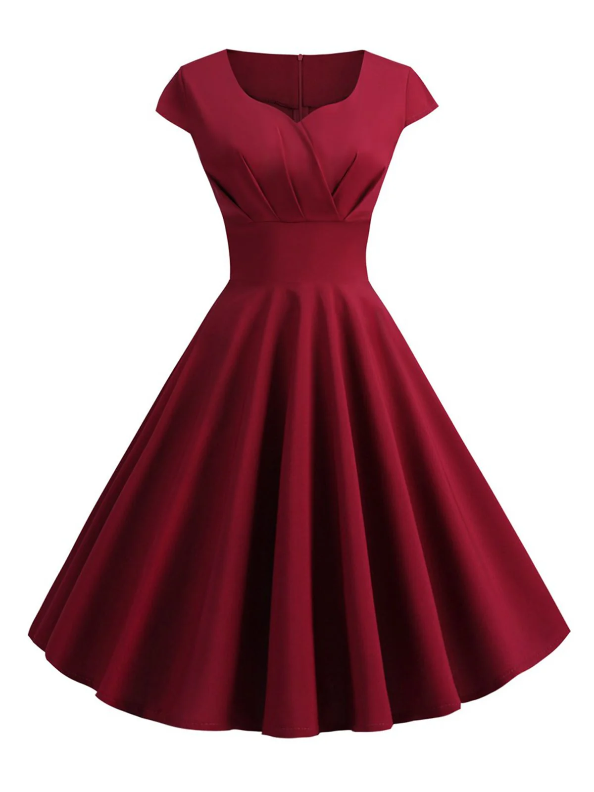 1950s Solid Heart Neck Short Sleeve Dress - Image 13