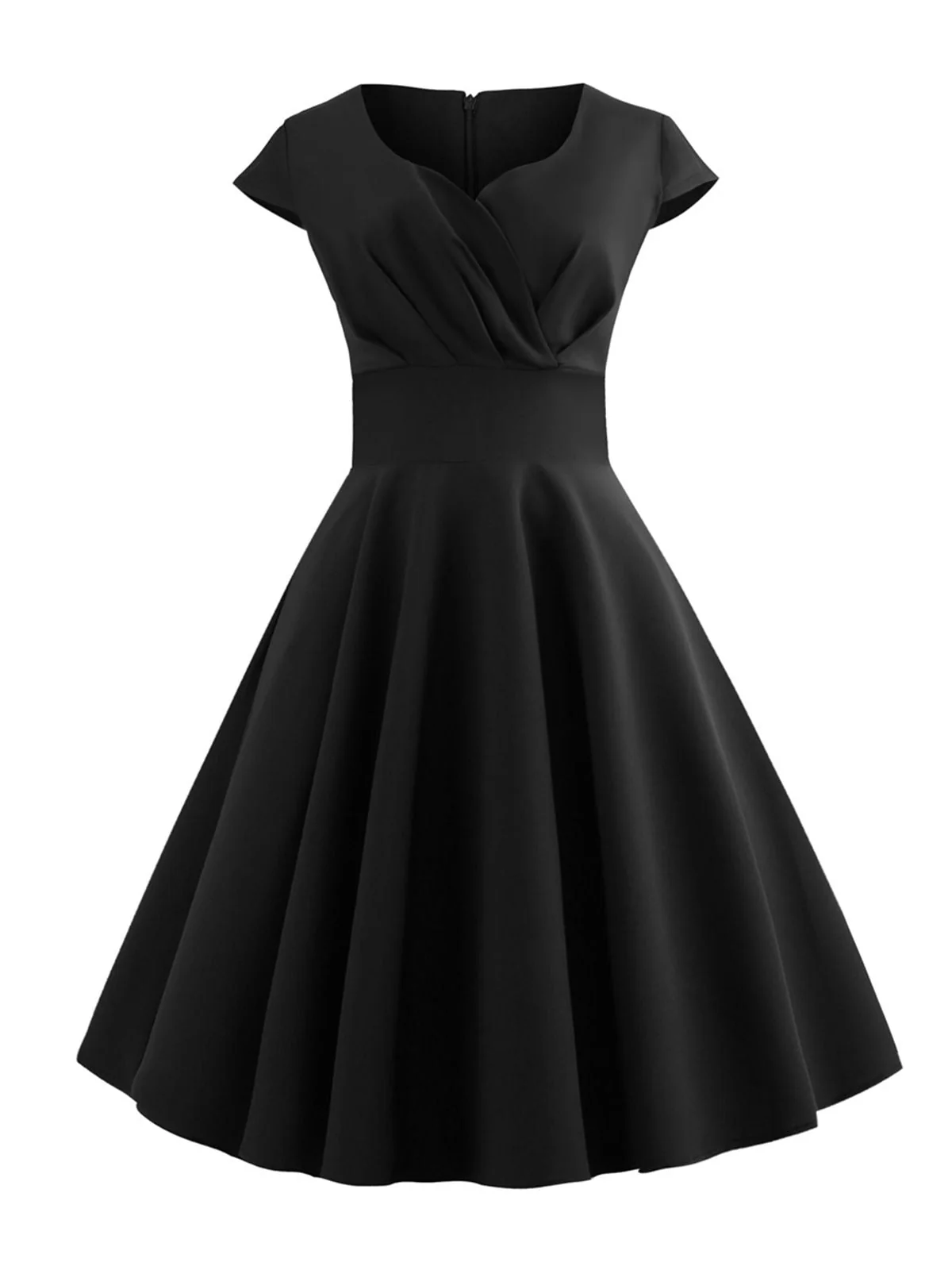 1950s Solid Heart Neck Short Sleeve Dress - Image 7