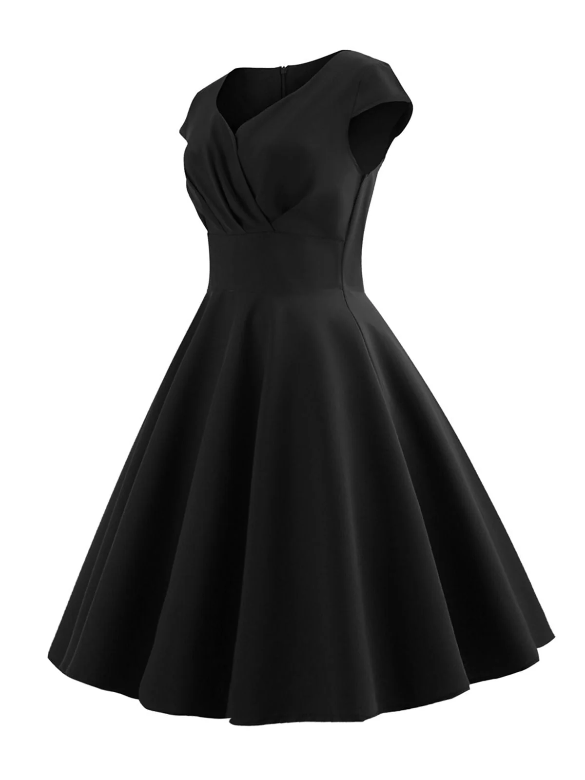 1950s Solid Heart Neck Short Sleeve Dress - Image 8