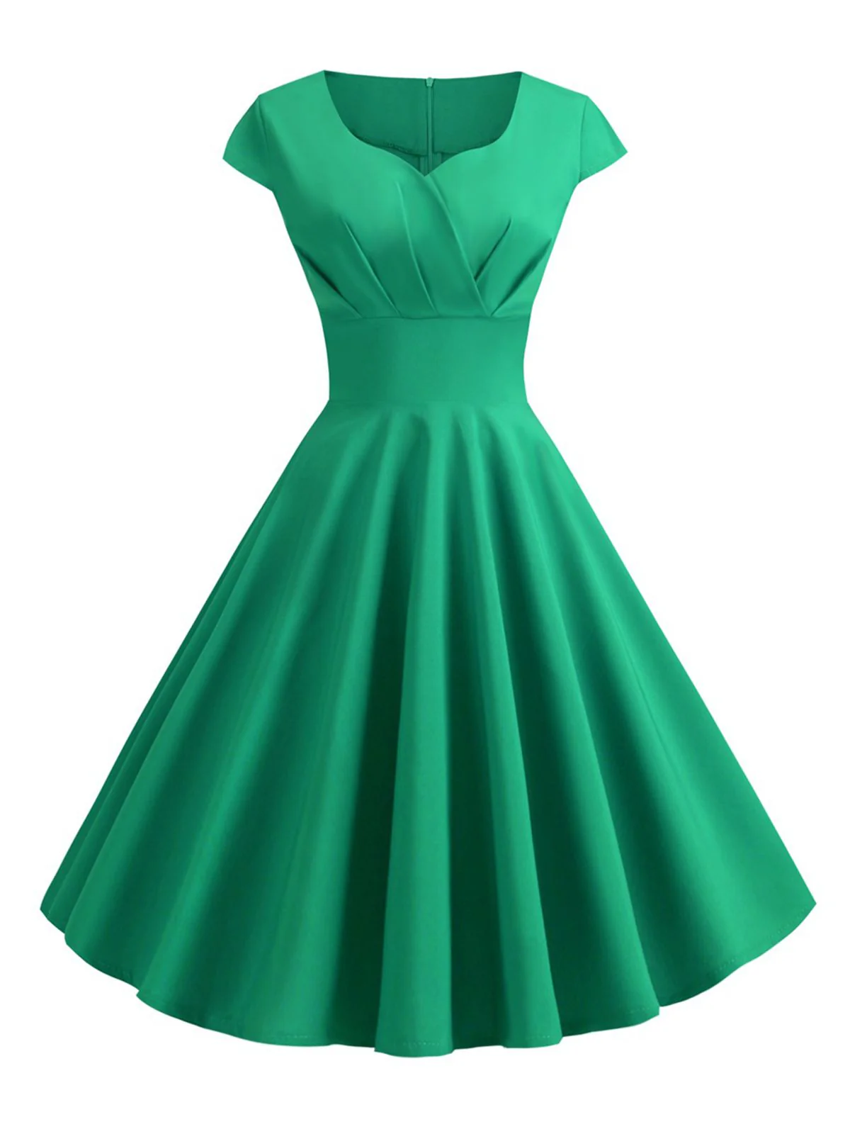 1950s Solid Heart Neck Short Sleeve Dress - Image 17