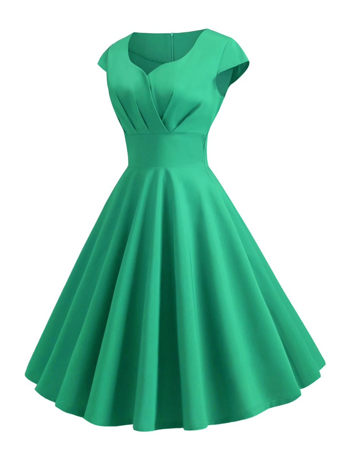 1950s Solid Heart Neck Short Sleeve Dress - Image 8
