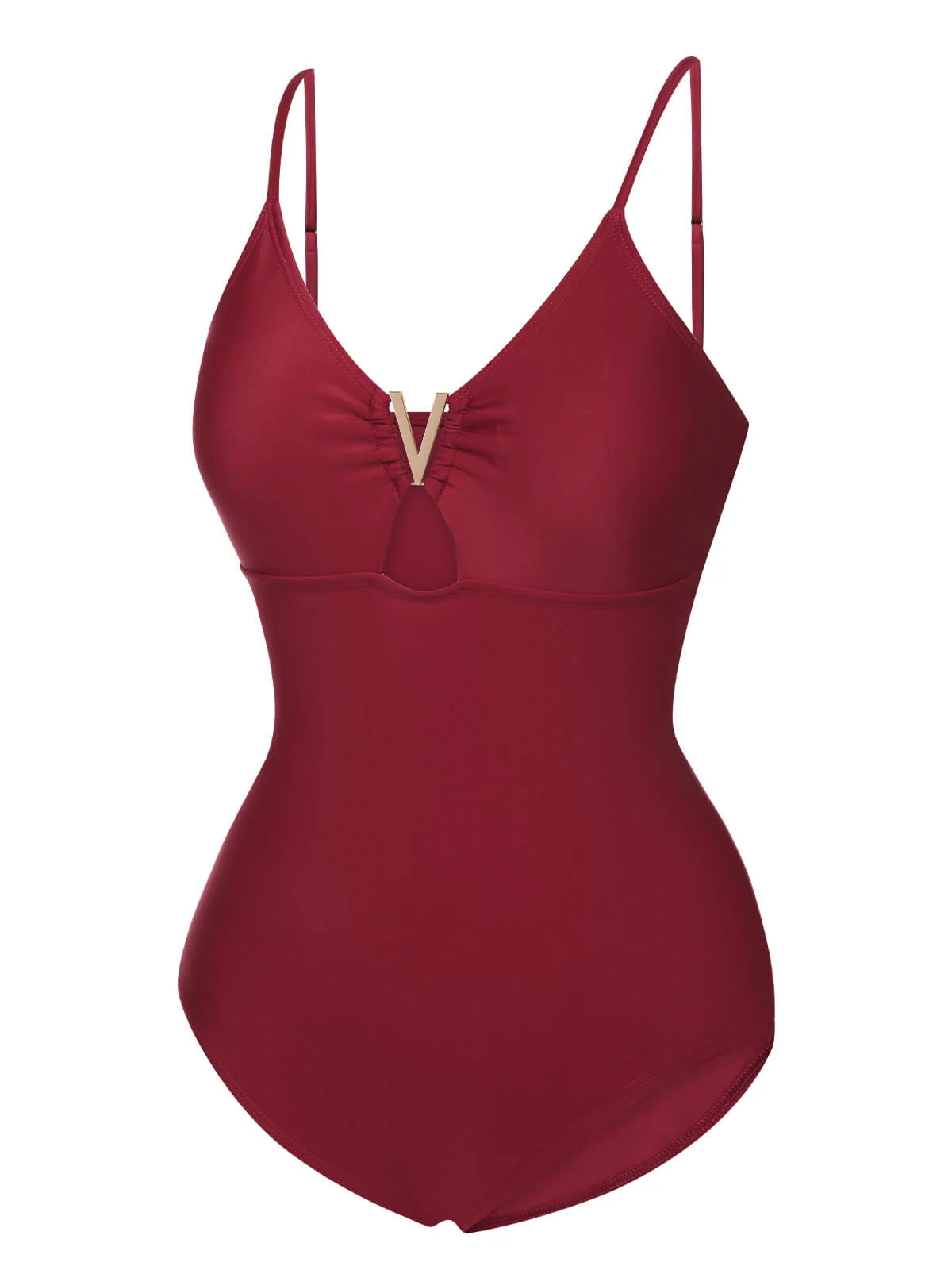 1950s Solid Hollow V-Neck One-Piece Swimsuit - Image 2