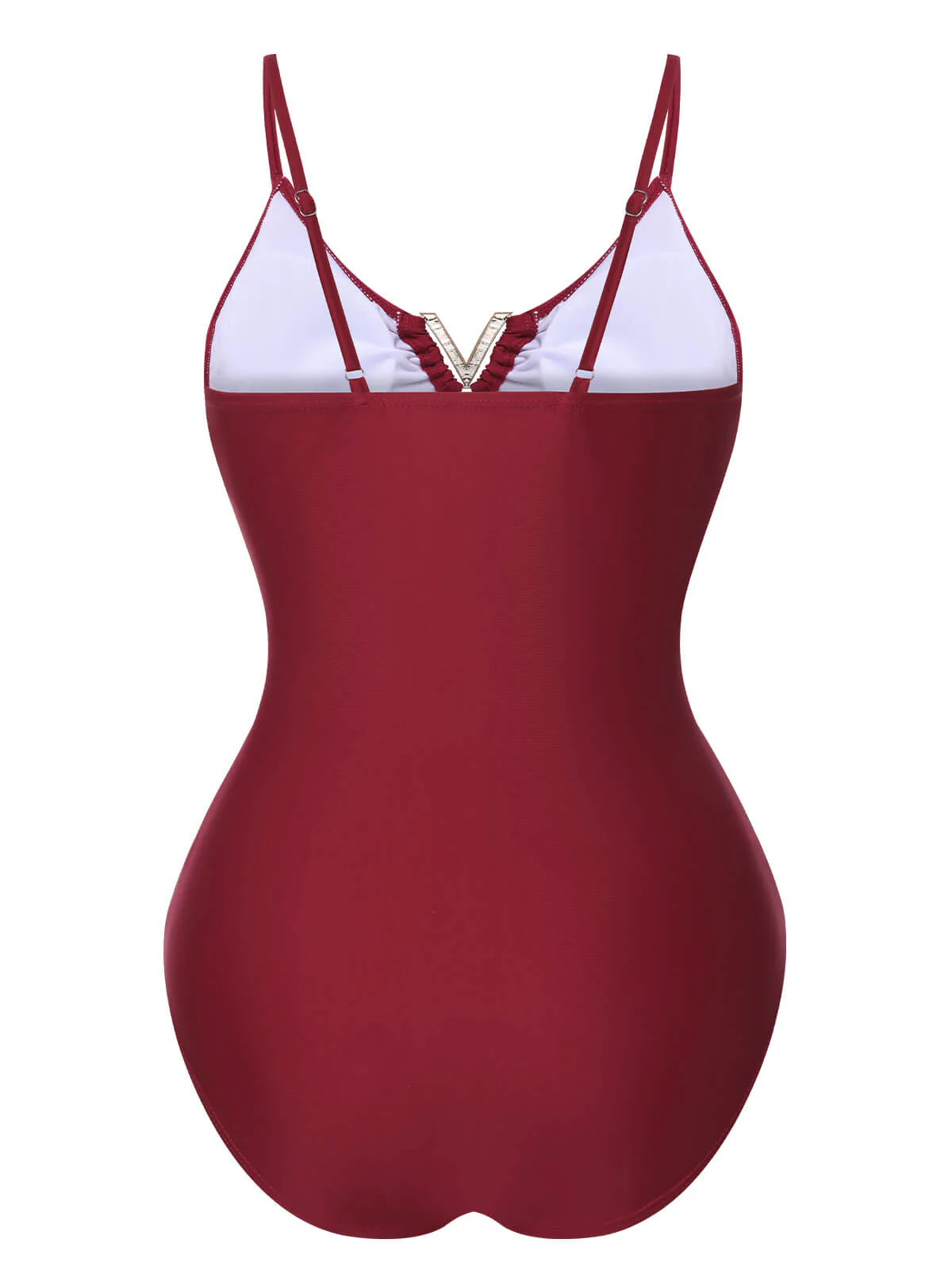 1950s Solid Hollow V-Neck One-Piece Swimsuit - Image 3