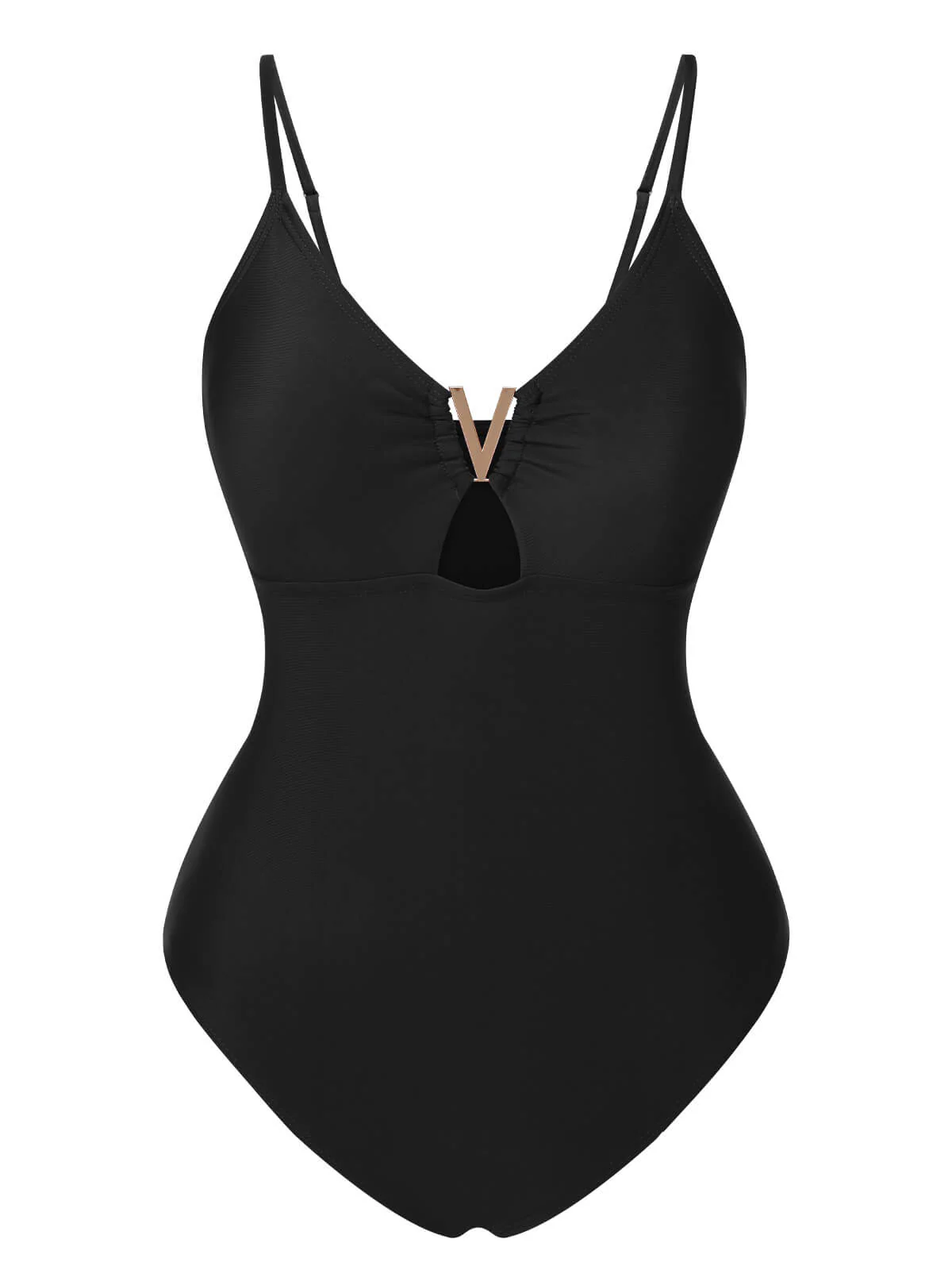 1950s Solid Hollow V-Neck One-Piece Swimsuit - Image 6