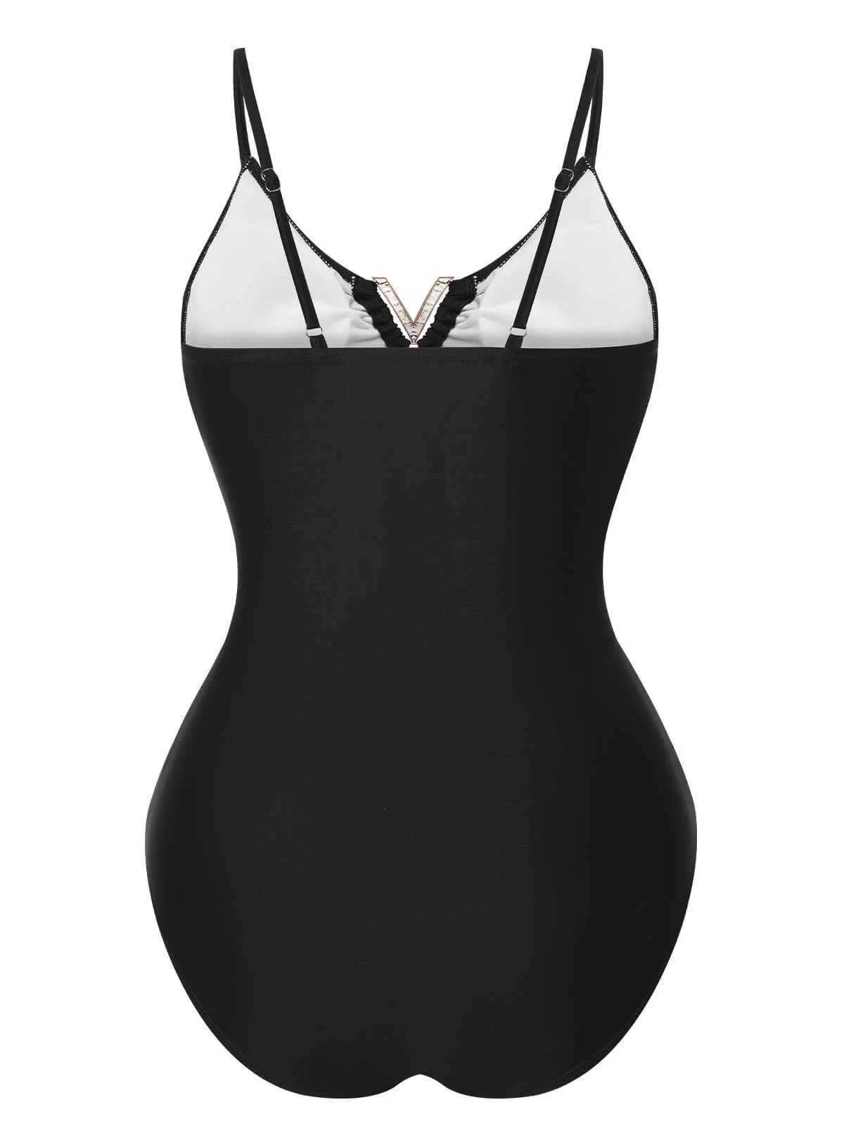 1950s Solid Hollow V-Neck One-Piece Swimsuit - Image 8