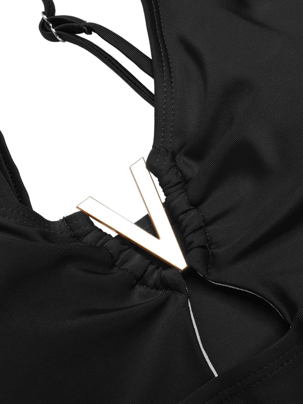 1950s Solid Hollow V-Neck One-Piece Swimsuit - Image 9