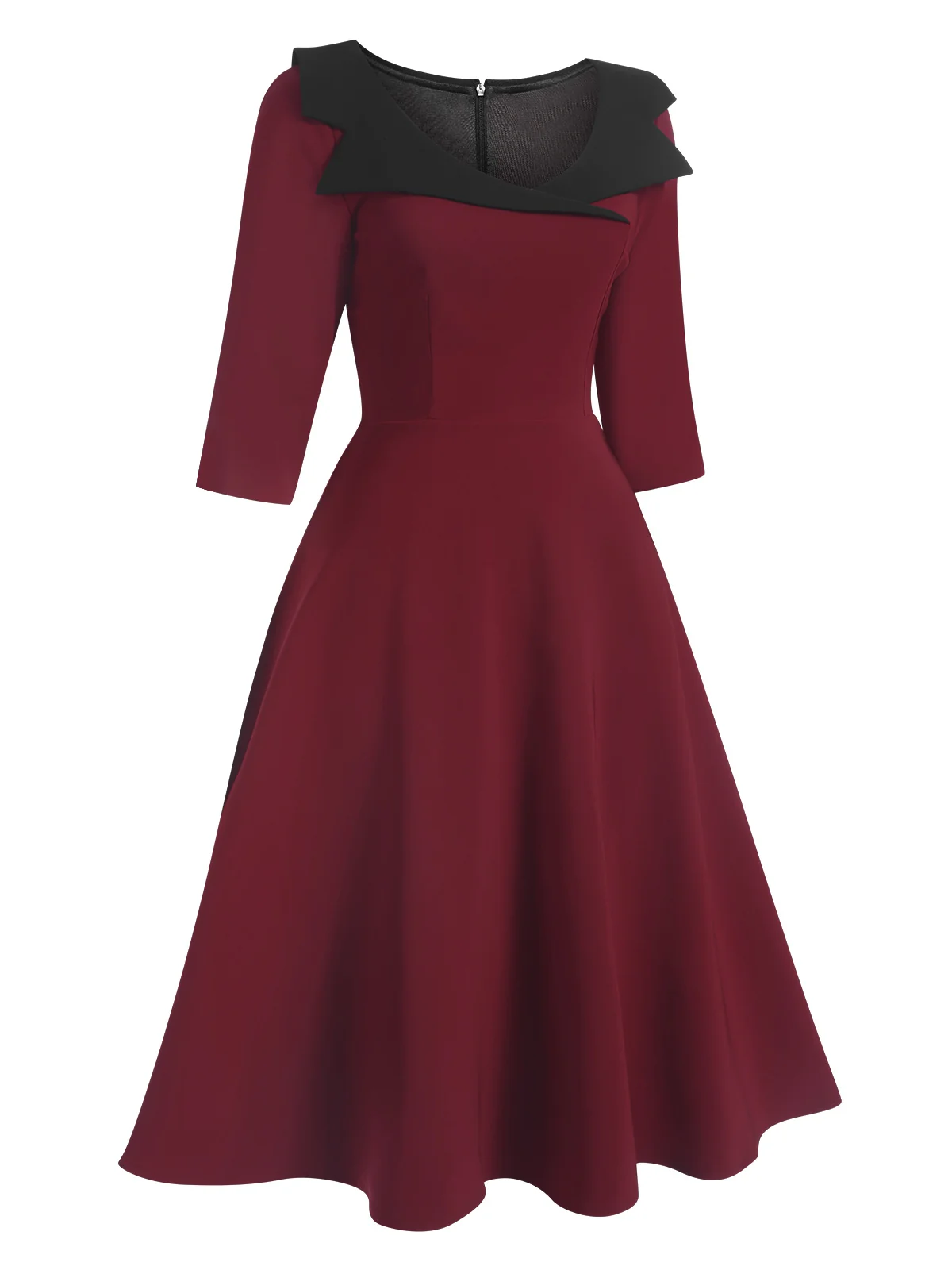 1950s Solid Irregular Collar Half Sleeves Dress - Image 2