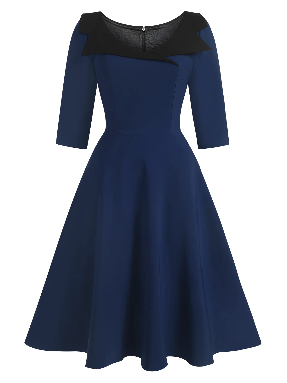 1950s Solid Irregular Collar Half Sleeves Dress - Image 5