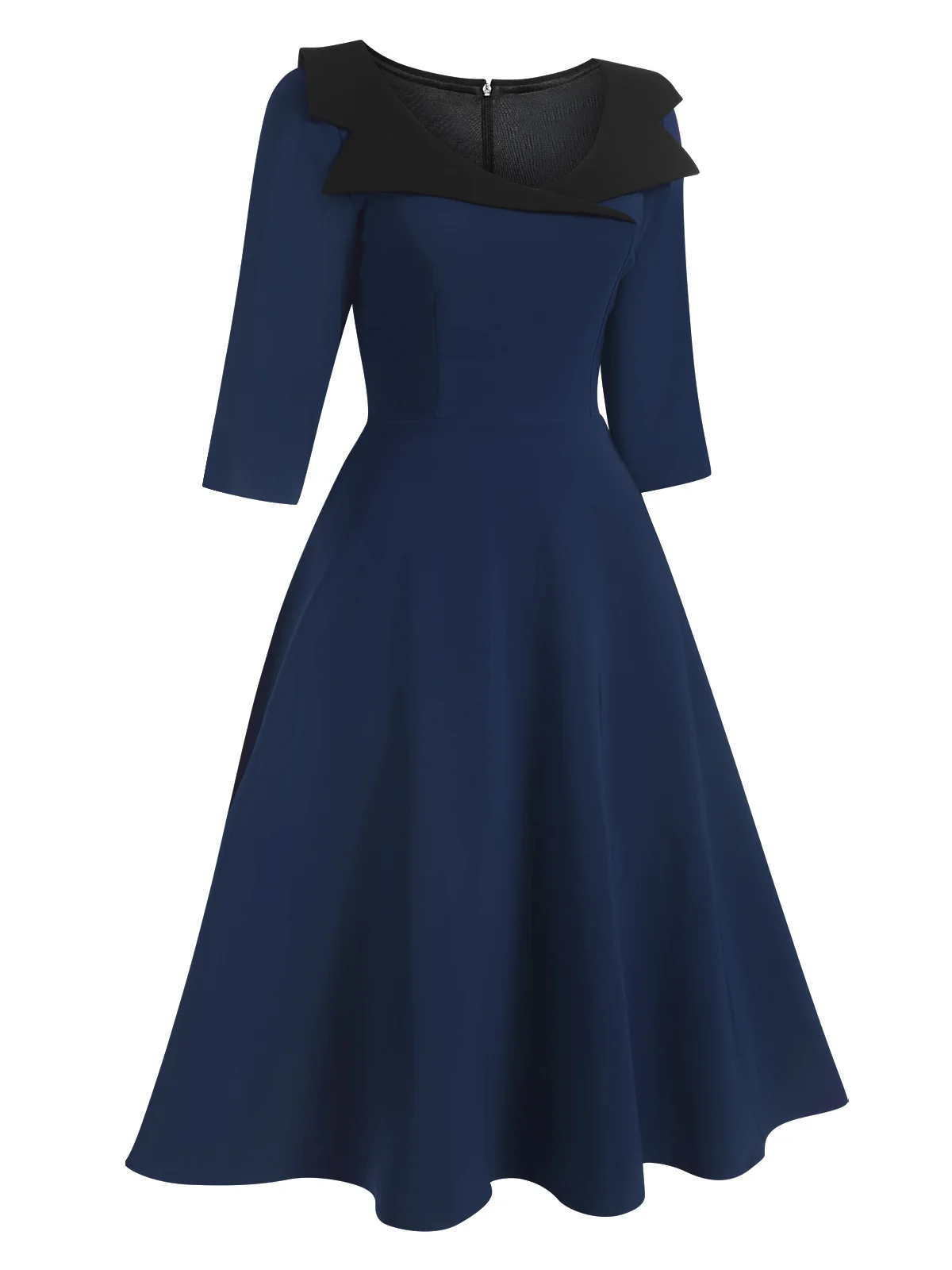 1950s Solid Irregular Collar Half Sleeves Dress - Image 6