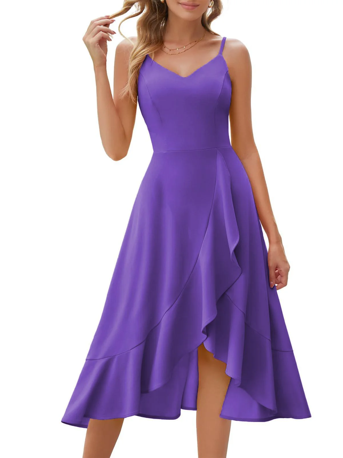 1950s Solid Irregular Hem Suspender Dress - Image 6