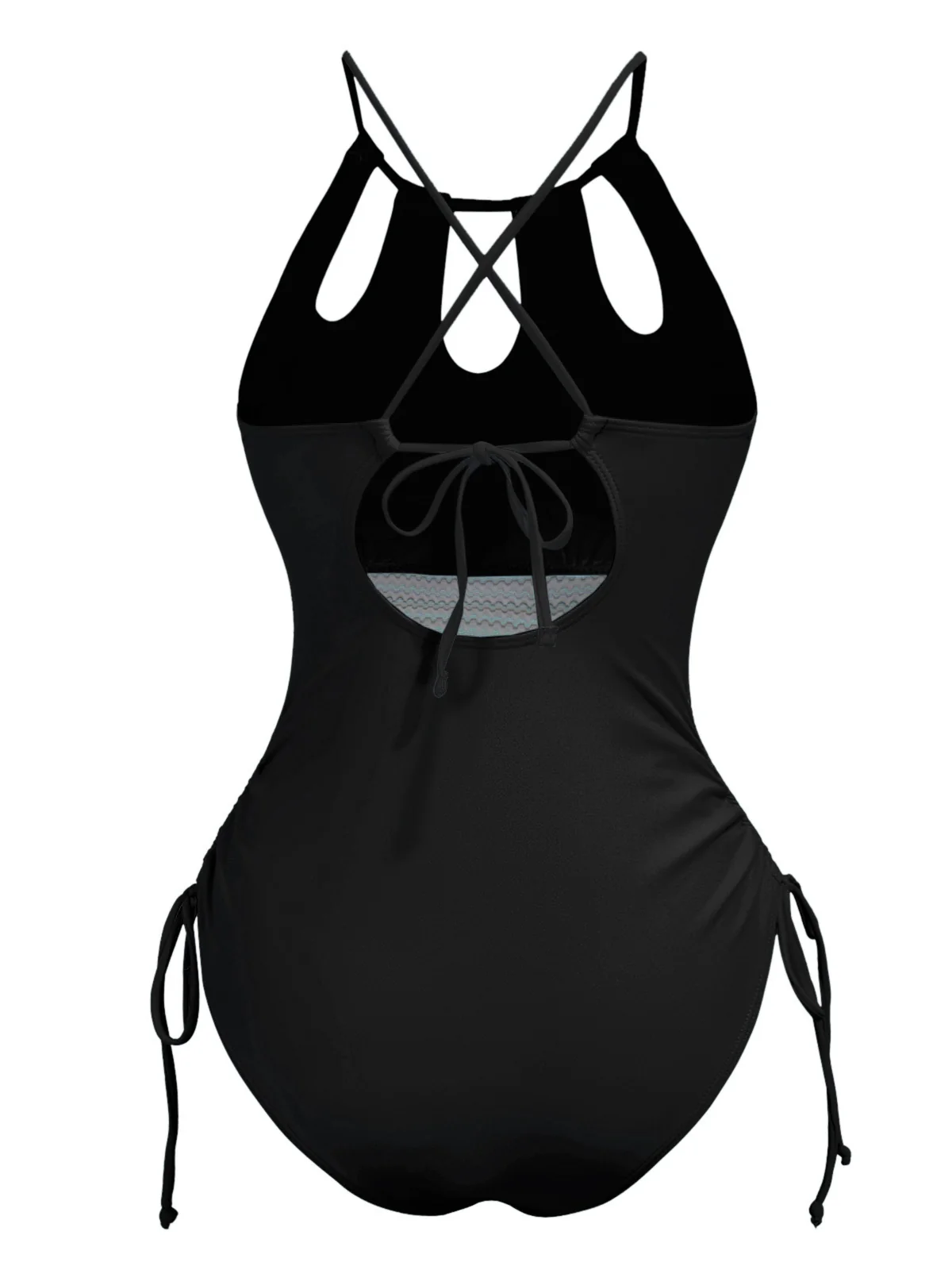 1950s Solid Keyhole Collar Cross-Bind Swimsuit - Image 2