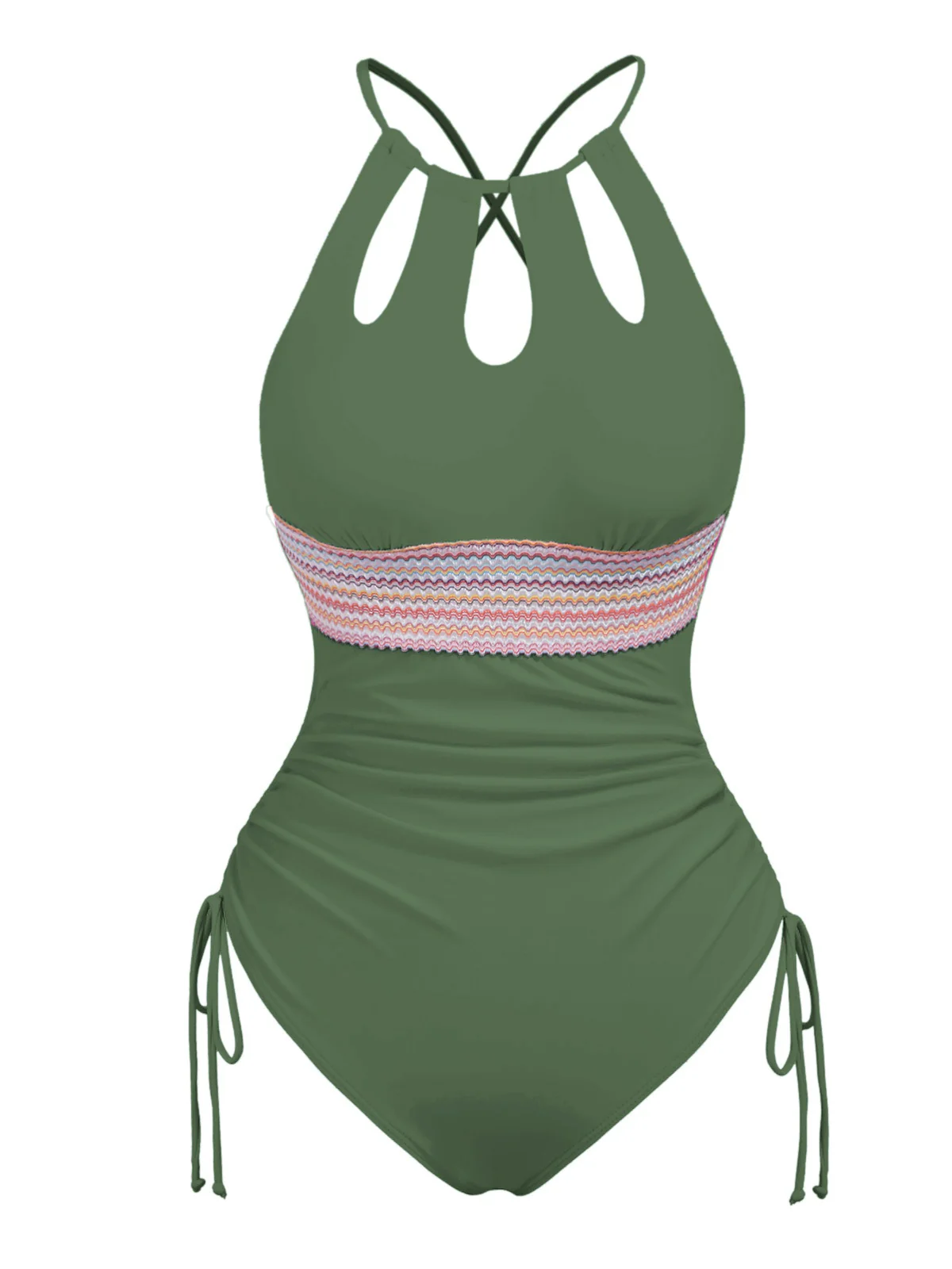 1950s Solid Keyhole Collar Cross-Bind Swimsuit - Image 3