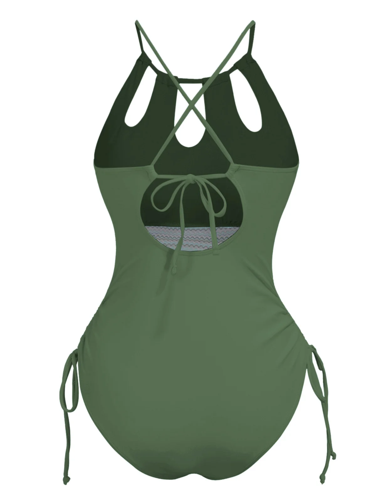 1950s Solid Keyhole Collar Cross-Bind Swimsuit - Image 4