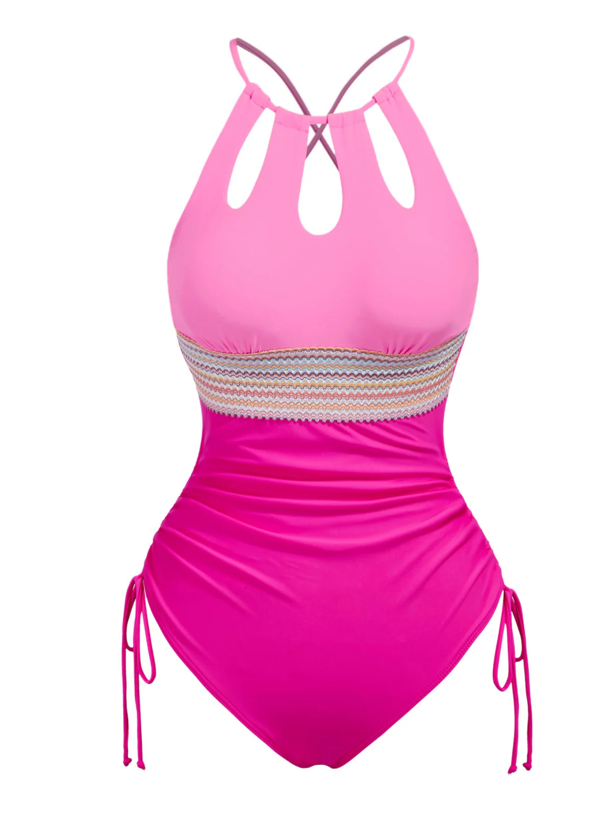 1950s Solid Keyhole Collar Cross-Bind Swimsuit - Image 5