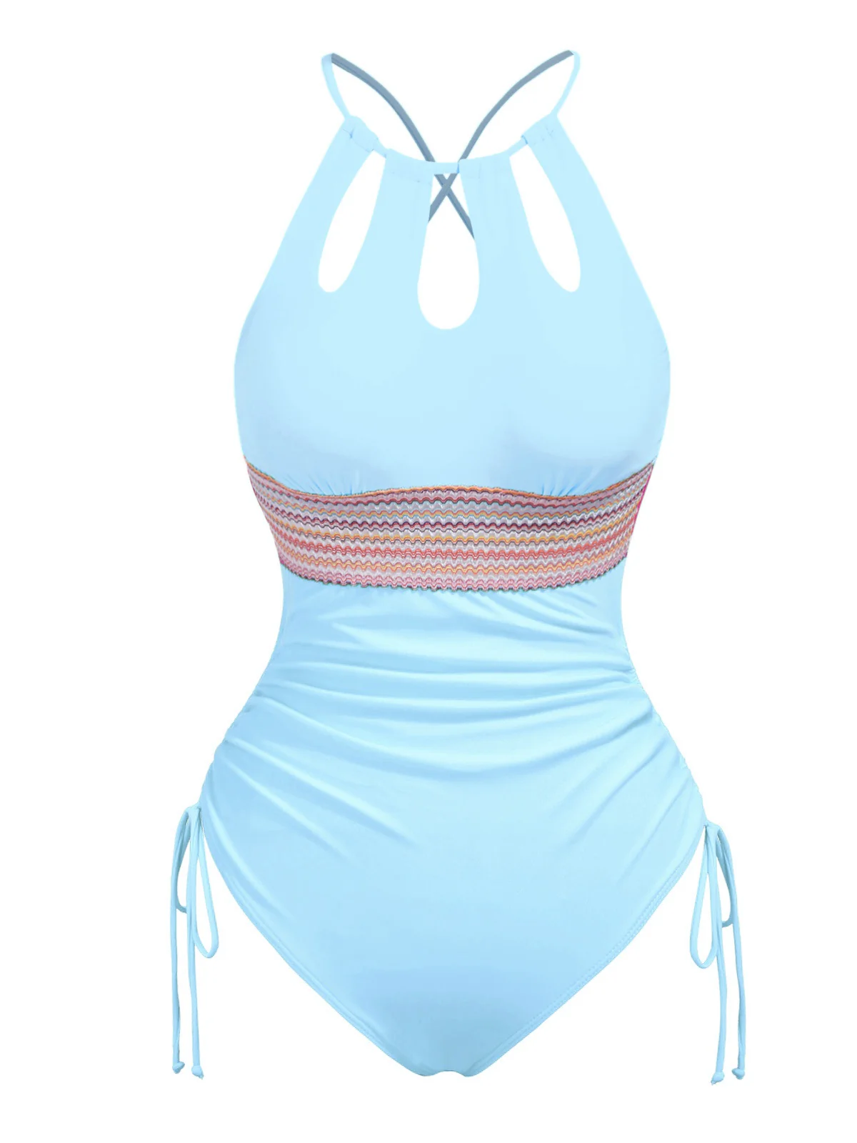 1950s Solid Keyhole Collar Cross-Bind Swimsuit - Image 8