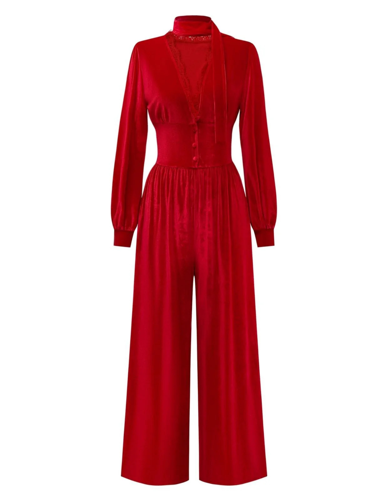 1950s Solid Keyhole High Neck Velvet Jumpsuit - Image 2