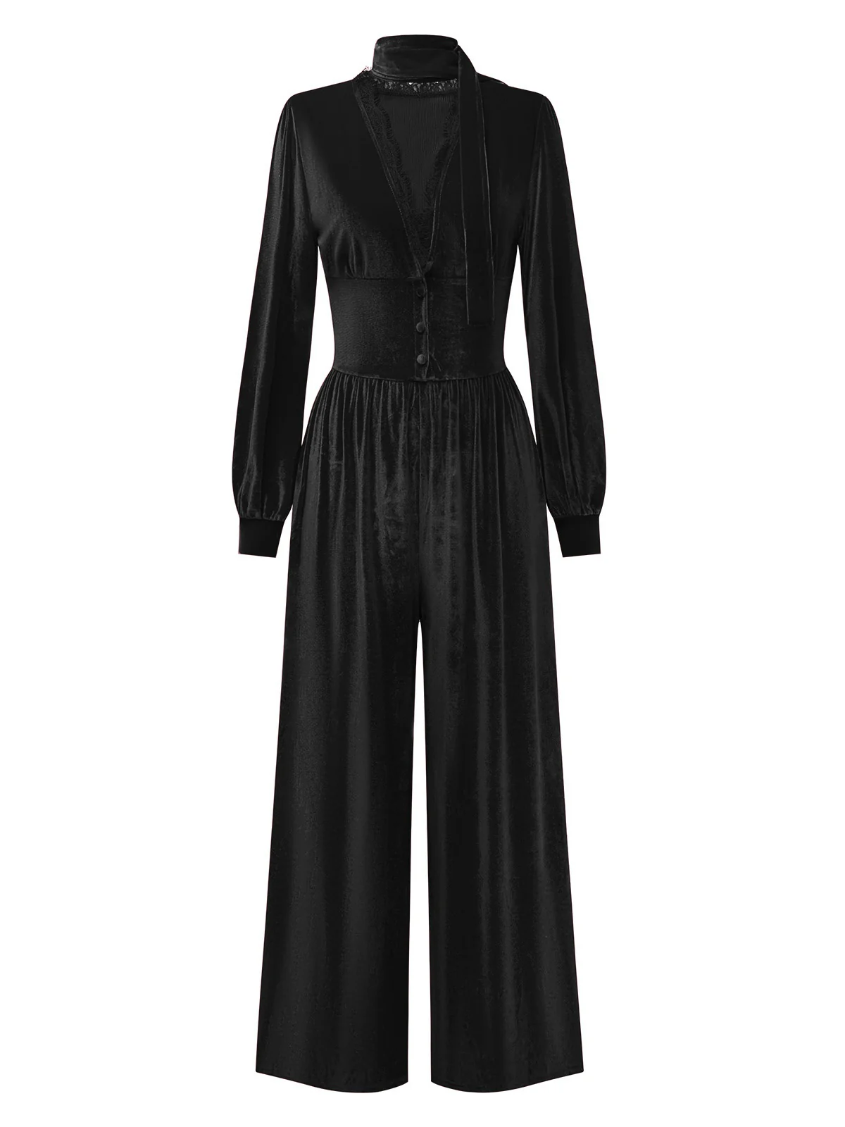 1950s Solid Keyhole High Neck Velvet Jumpsuit - Image 7