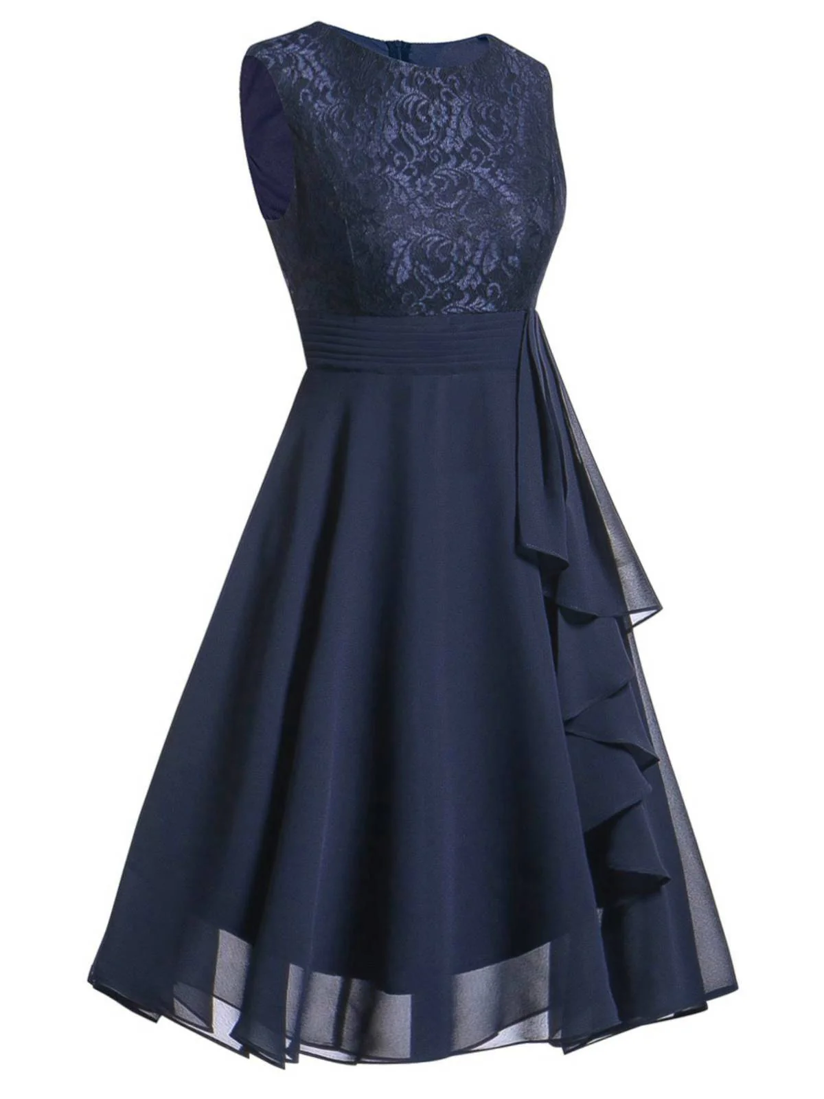 1950s Solid Lace Sleeveless Swing Dress - Image 10