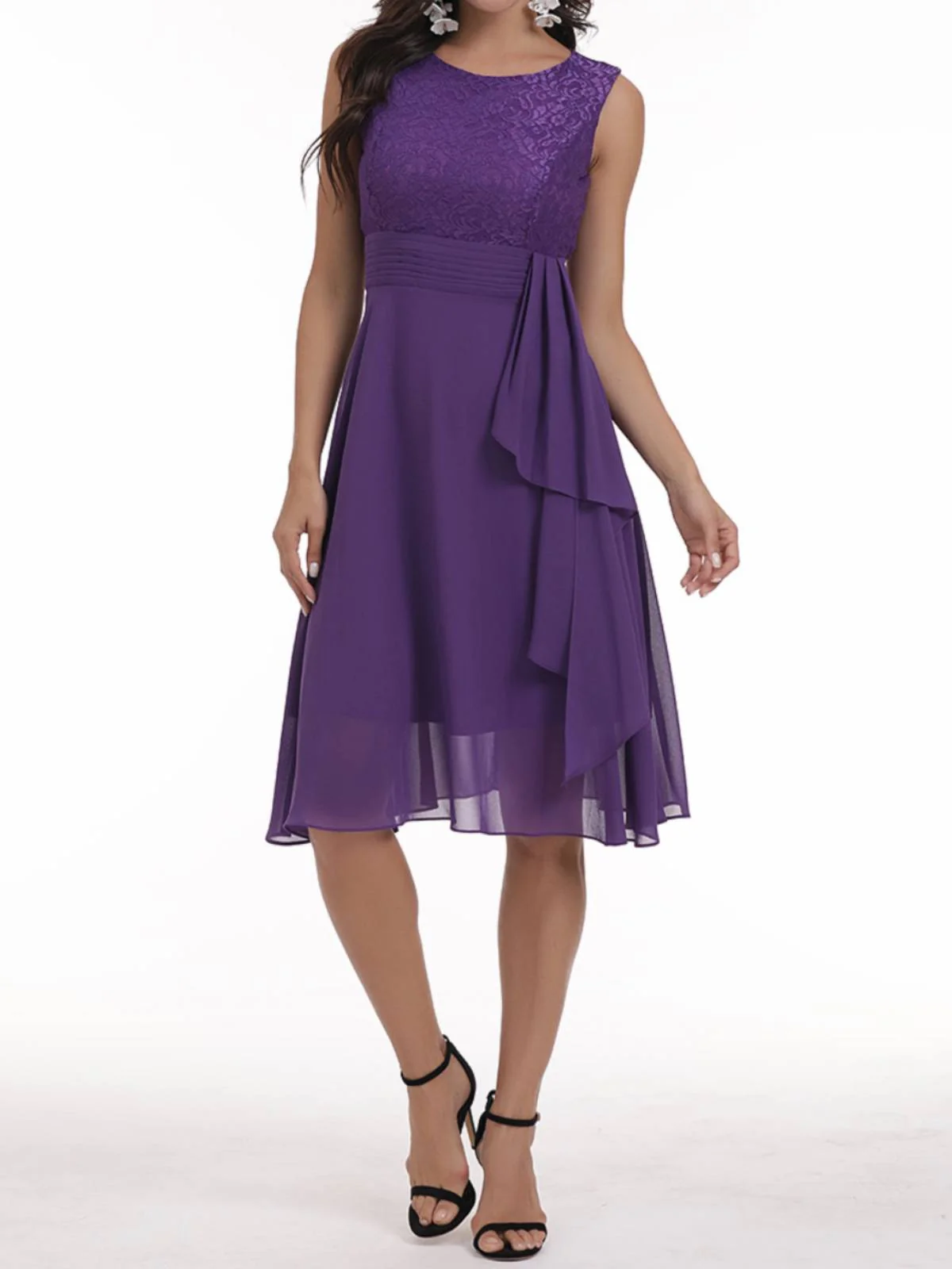 1950s Solid Lace Sleeveless Swing Dress - Image 4