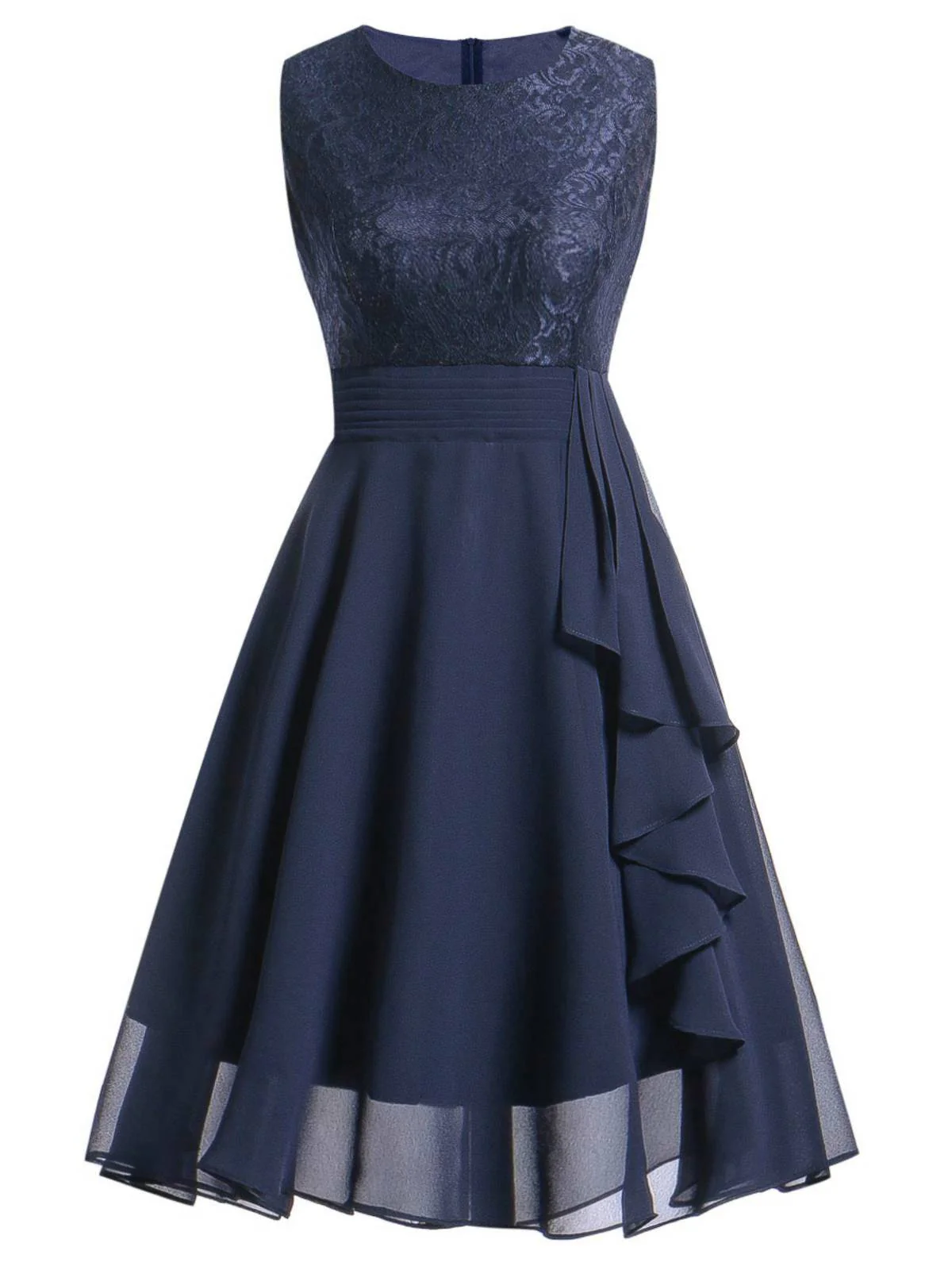 1950s Solid Lace Sleeveless Swing Dress - Image 9