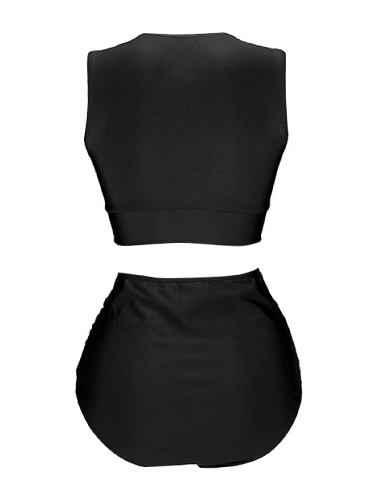 1950s Solid Lace-Up Crewl Neck Swimsuit - Image 3