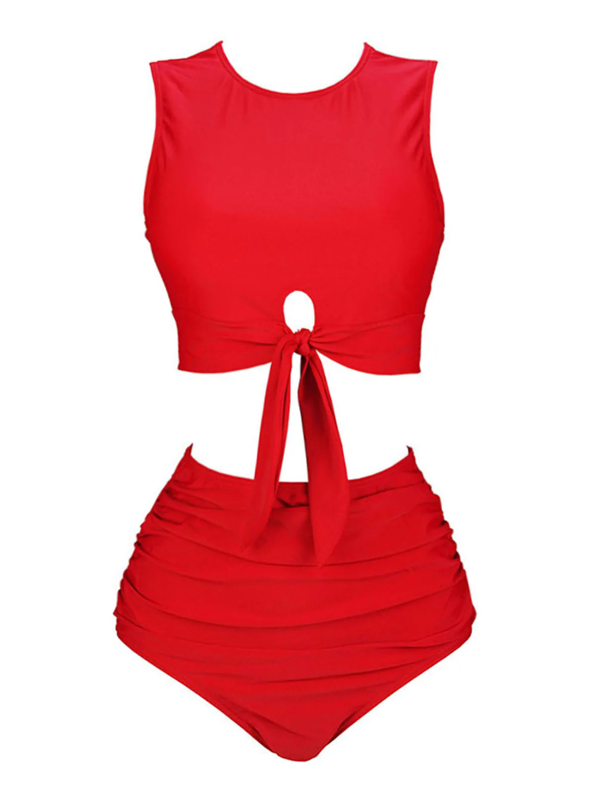 1950s Solid Lace-Up Crewl Neck Swimsuit - Image 4
