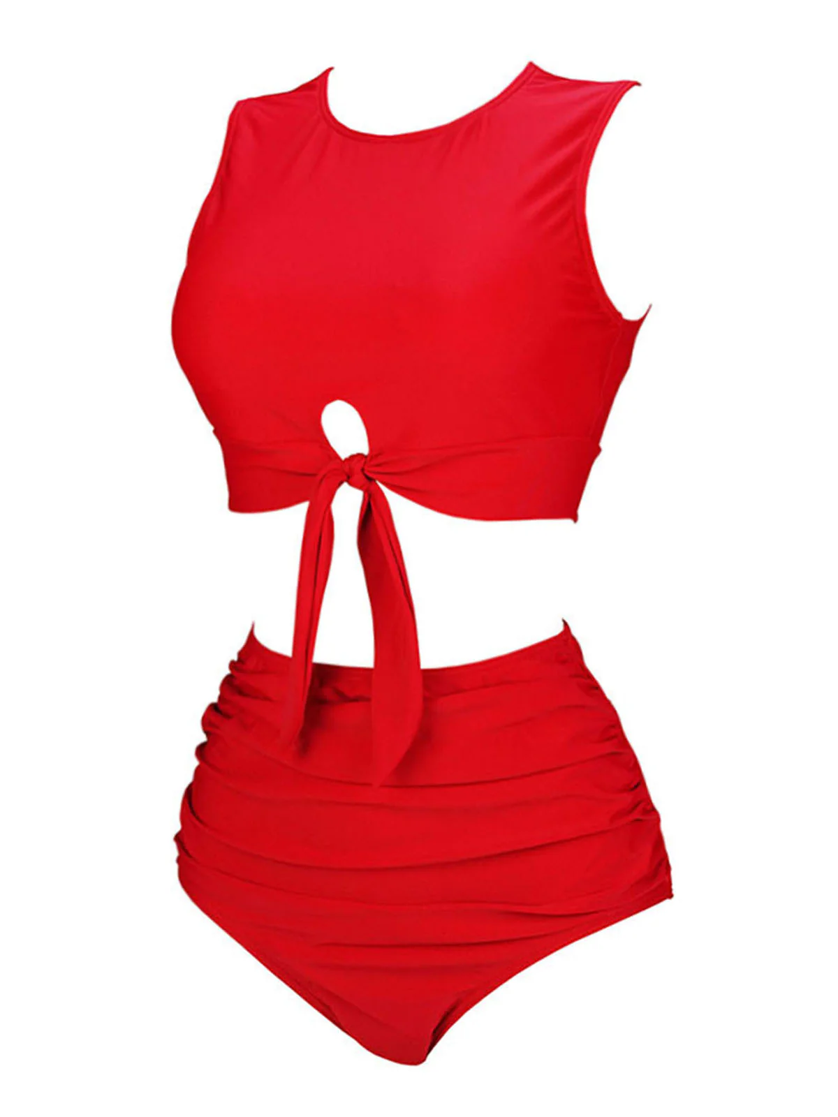 1950s Solid Lace-Up Crewl Neck Swimsuit - Image 5