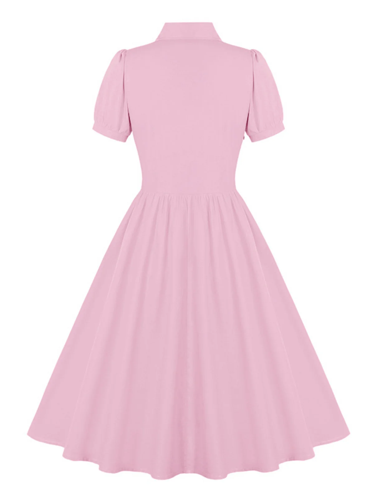 1950s Solid Lapel Buttons Swing Dress - Image 11