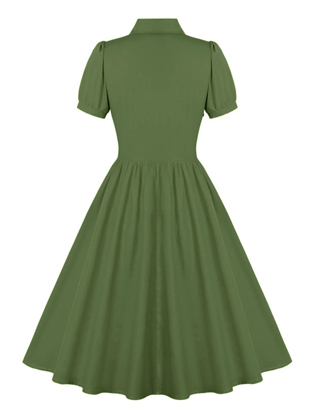 1950s Solid Lapel Buttons Swing Dress - Image 14