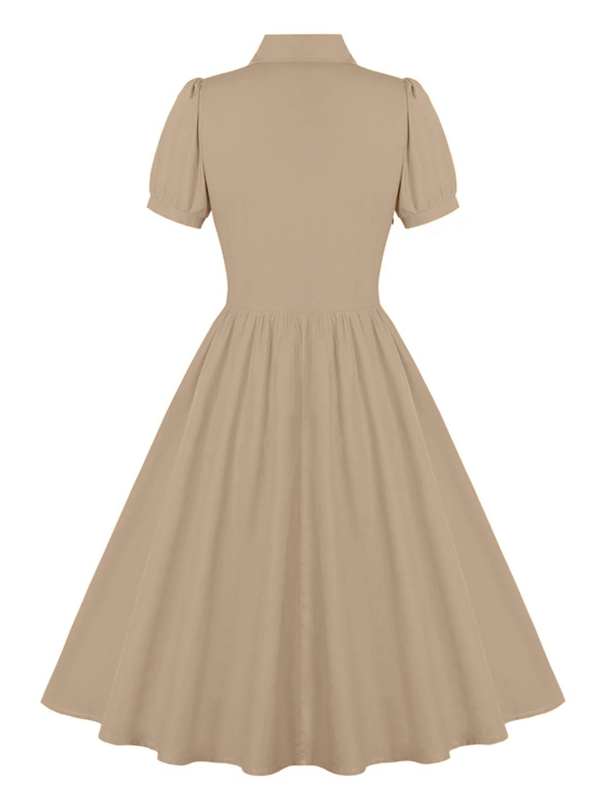 1950s Solid Lapel Buttons Swing Dress - Image 2