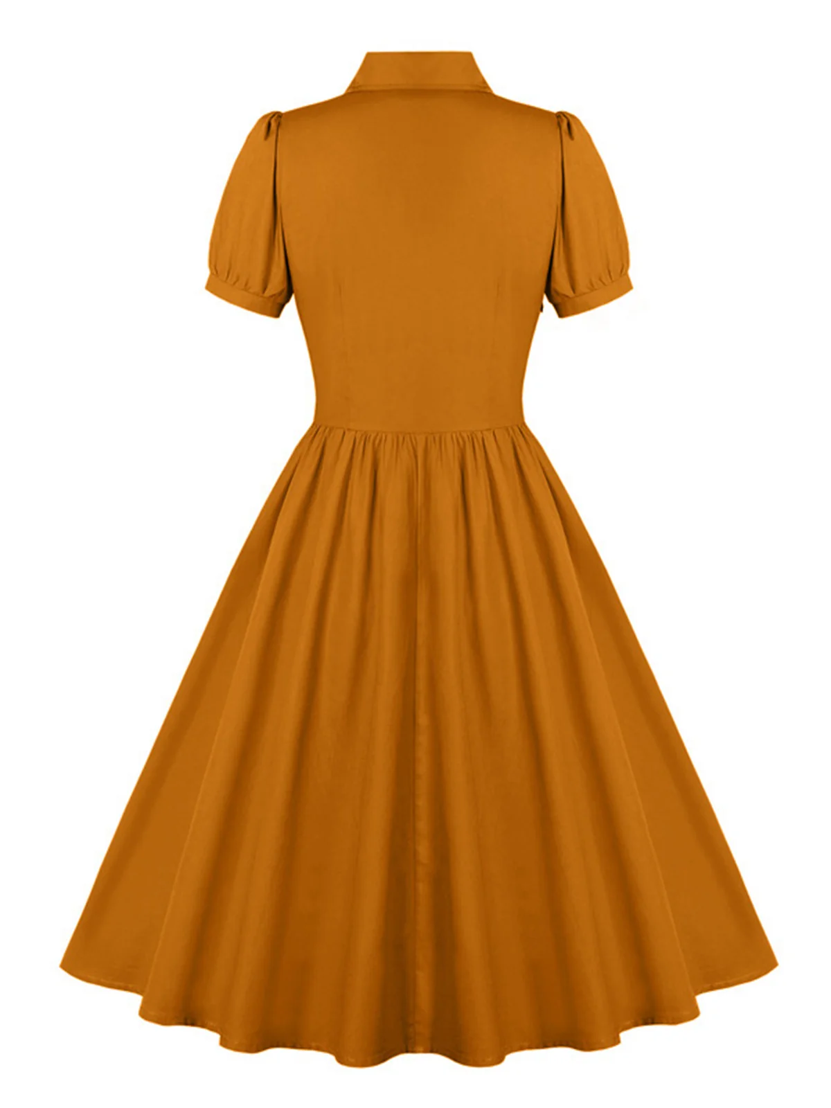 1950s Solid Lapel Buttons Swing Dress - Image 5