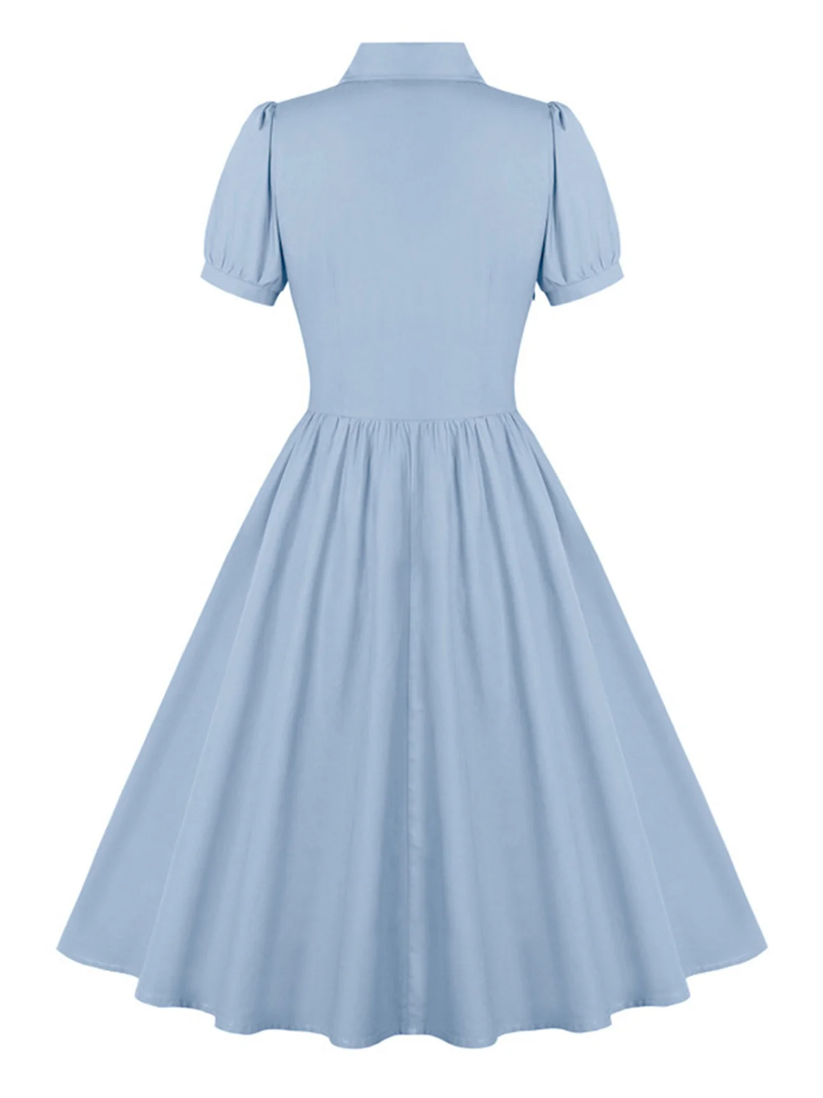 1950s Solid Lapel Buttons Swing Dress - Image 8