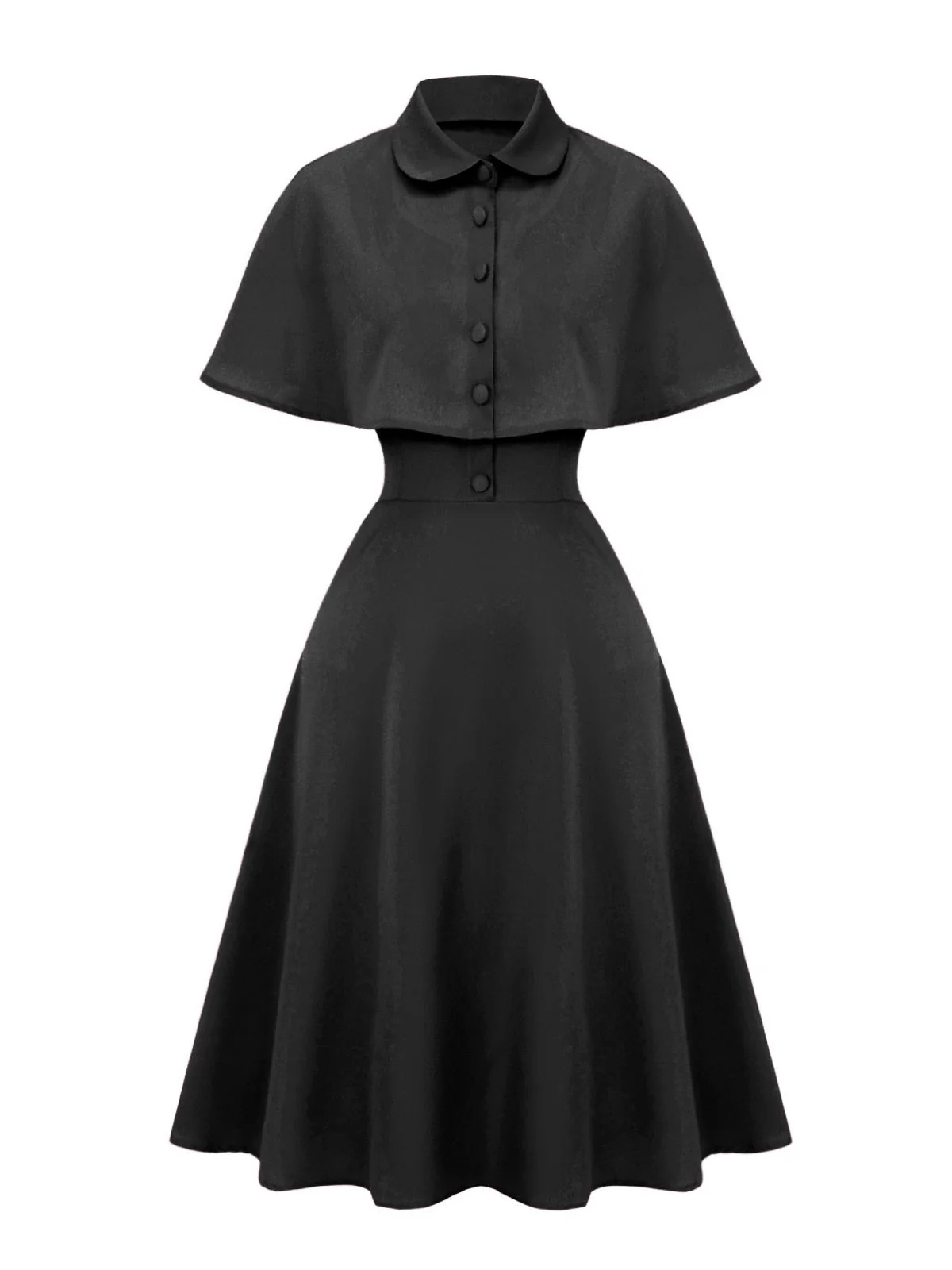 1950s Solid Lapel Capelet Dress - Image 8