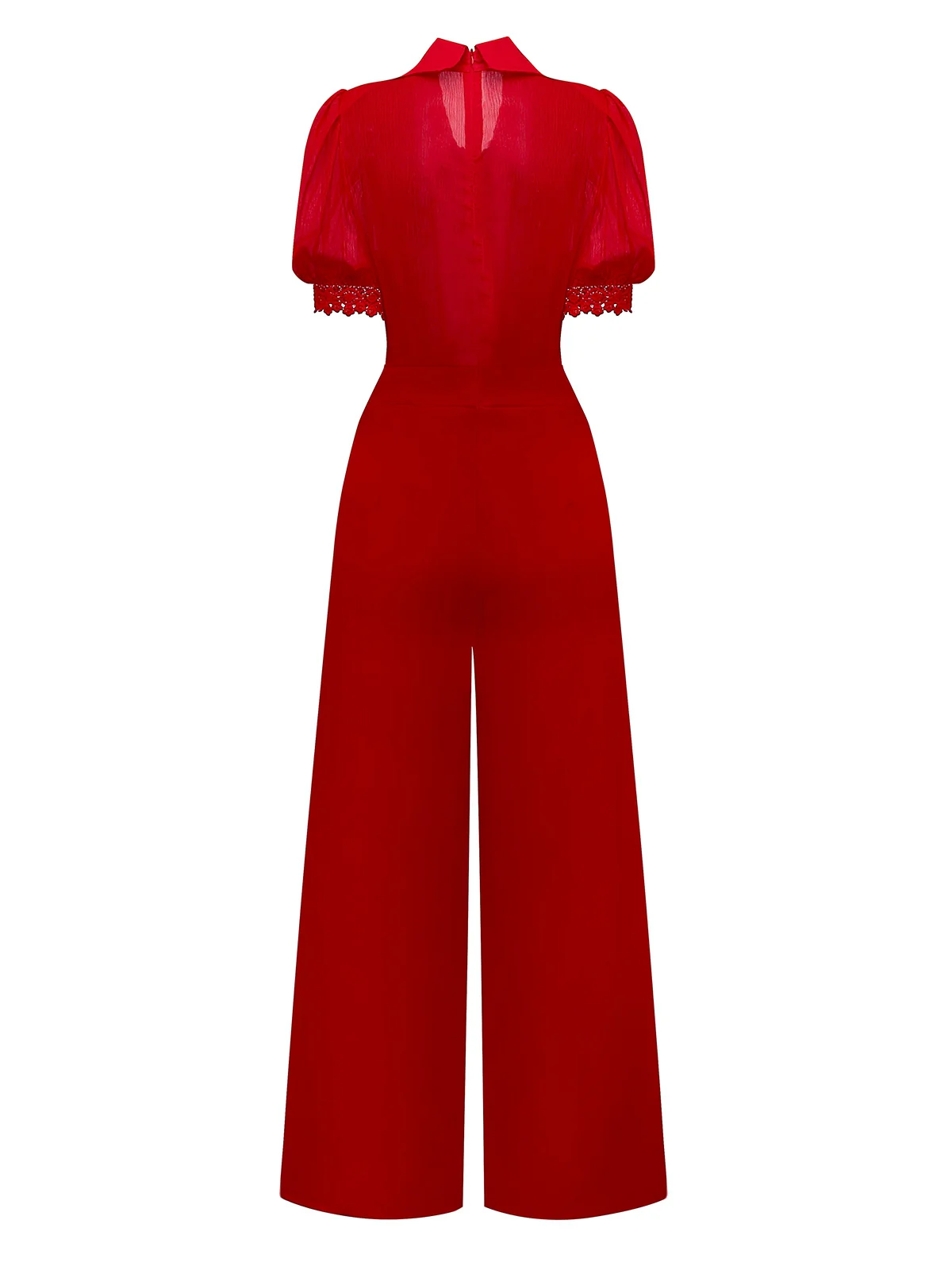 1950s Solid Lapel Floral Lace Tie Neck Jumpsuit - Image 3