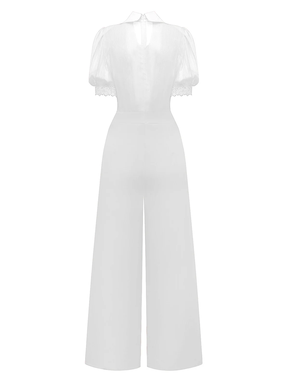 1950s Solid Lapel Floral Lace Tie Neck Jumpsuit - Image 5