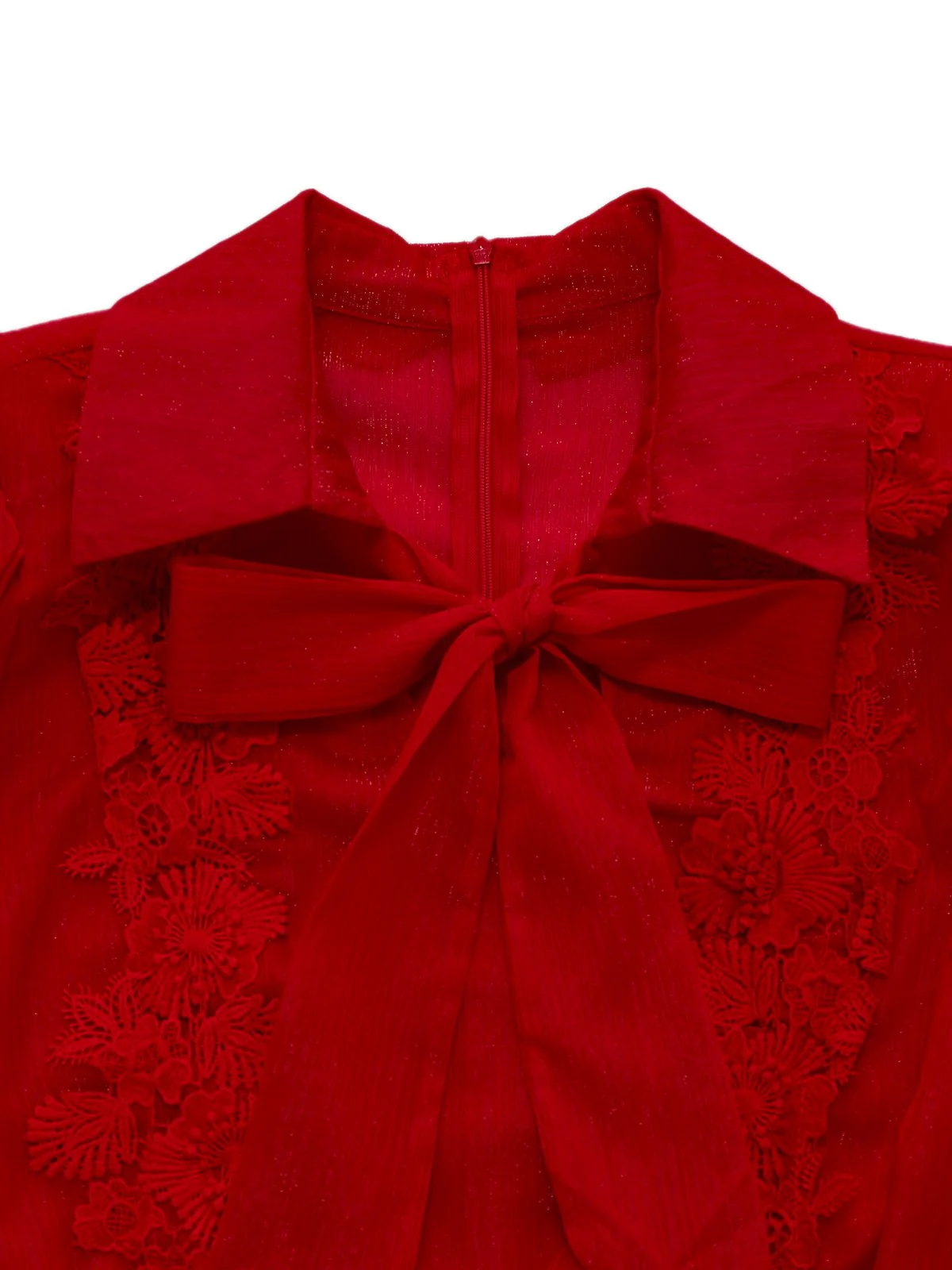 1950s Solid Lapel Floral Lace Tie Neck Jumpsuit - Image 6