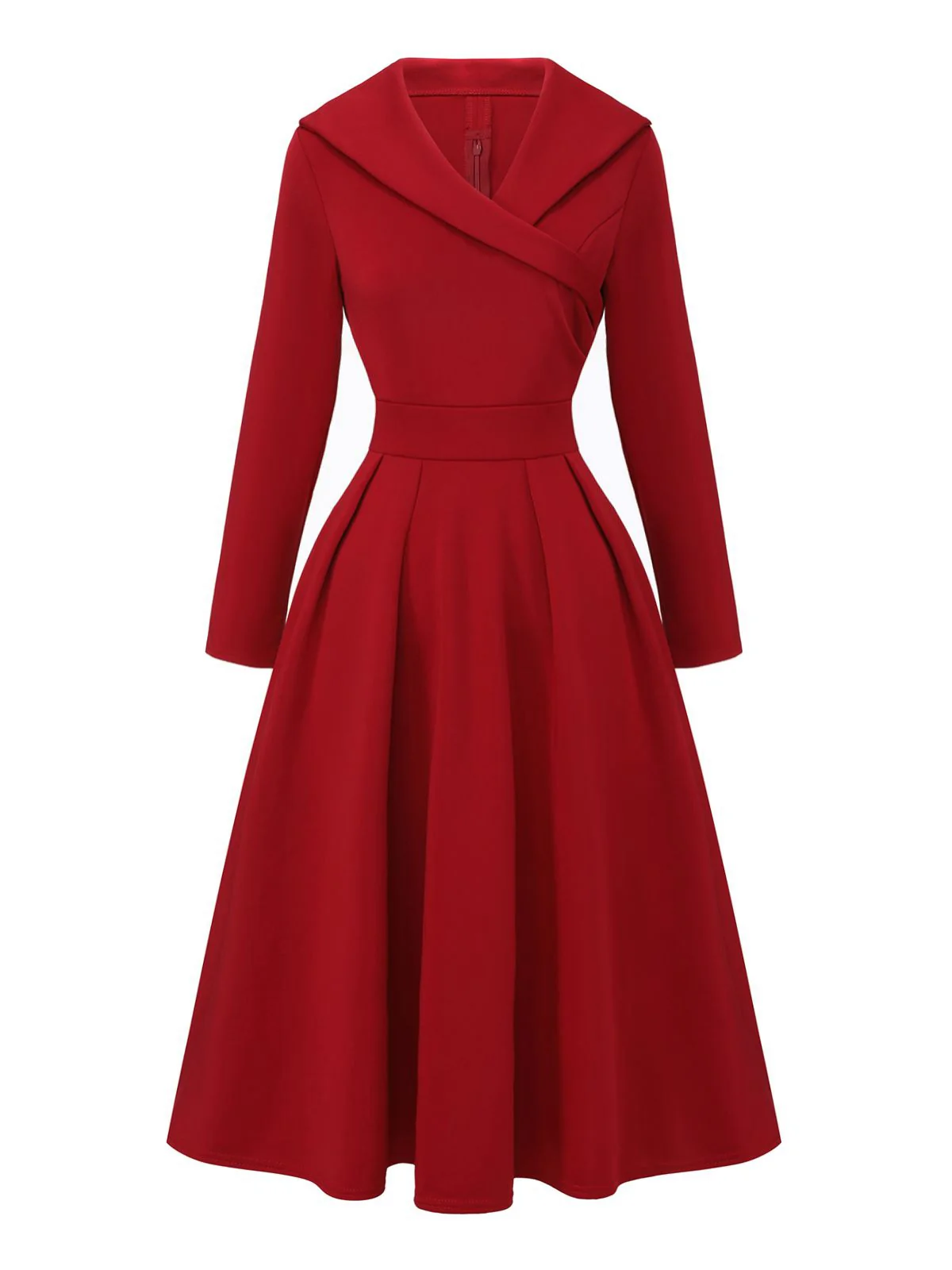 1950s Solid Lapel High Waist Swing Dress - Image 2