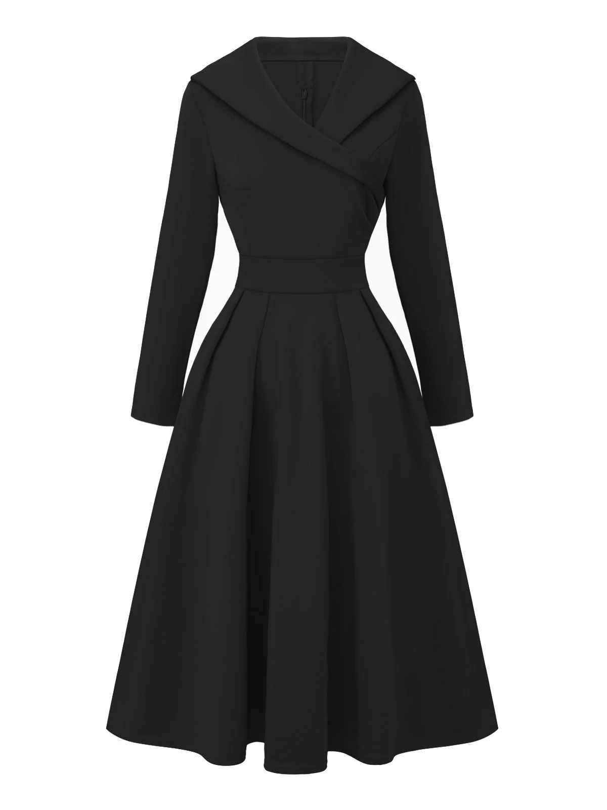 1950s Solid Lapel High Waist Swing Dress - Image 7