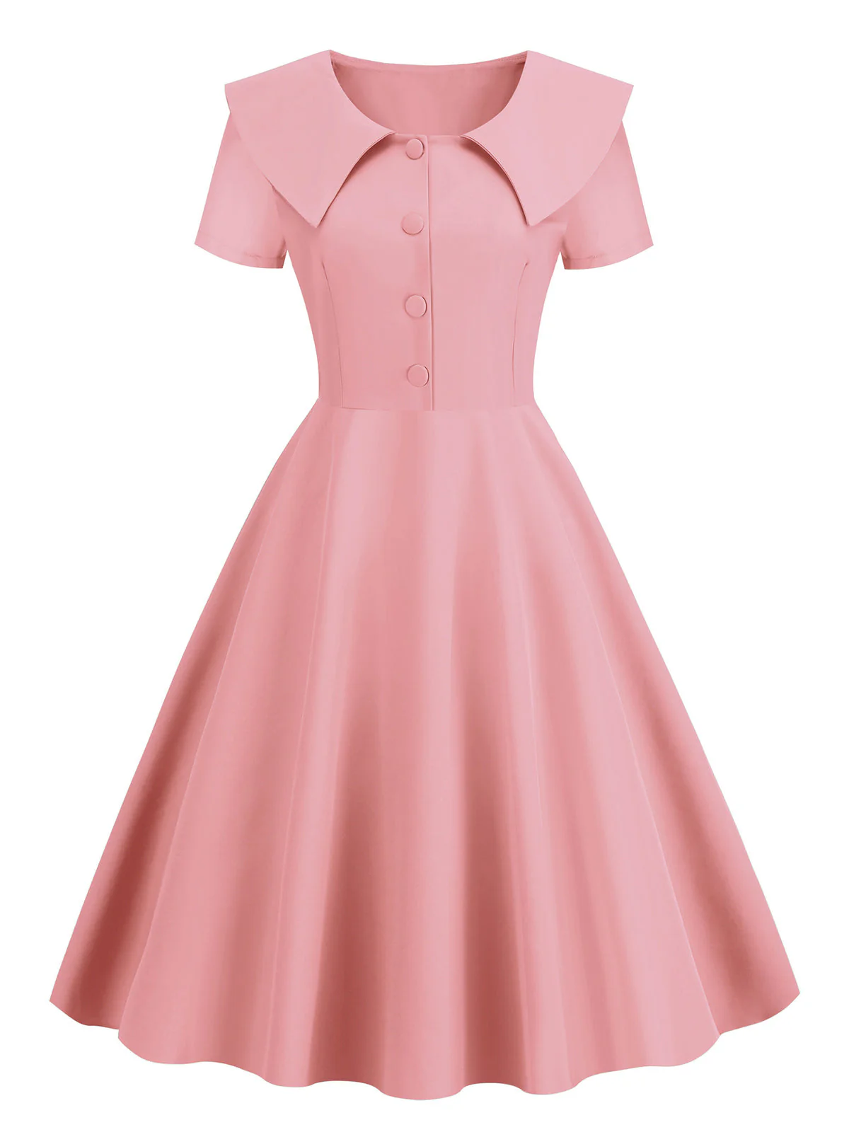 1950s Solid Lapel Swing Dress - Image 3