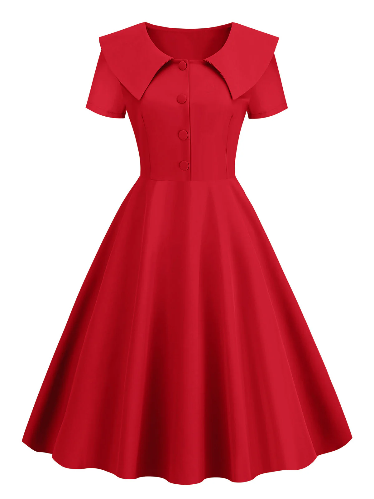 1950s Solid Lapel Swing Dress - Image 4